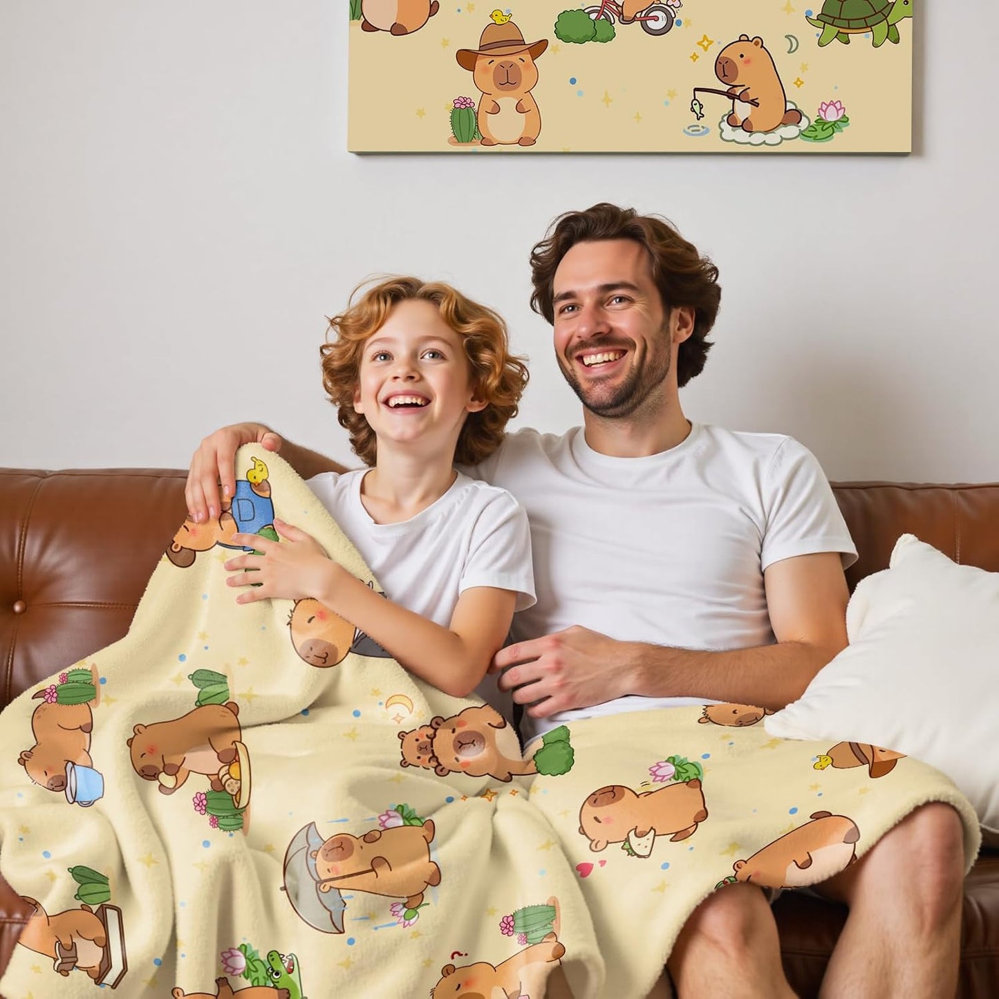 Capybara Gifts Blanket 50x60 Inch Cozy Throw Blanket with Capybara (Biking Guitar Reading) for Christmas Birthday Warm Lightweight Couch Sofa Bed Throw for Kids Women Men