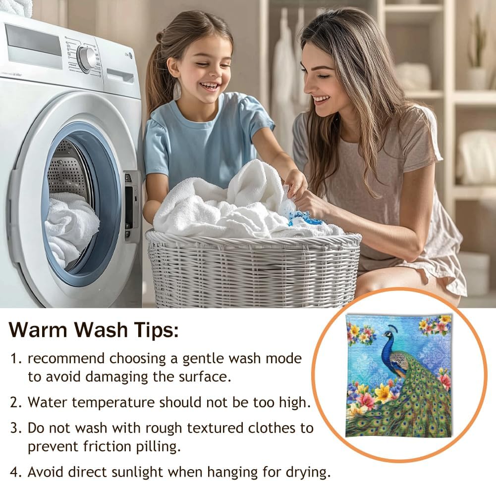 WADORN Vintage Peacock Throw Blanket, 500GSM,Elegant Peacock Floral Cozy Throw Blanket Fuzzy Soft Flannel Fleece Blanket for Home Office Bedroom Living Room Camping Sofa Bed Couch Holiday, 51x59 Inch