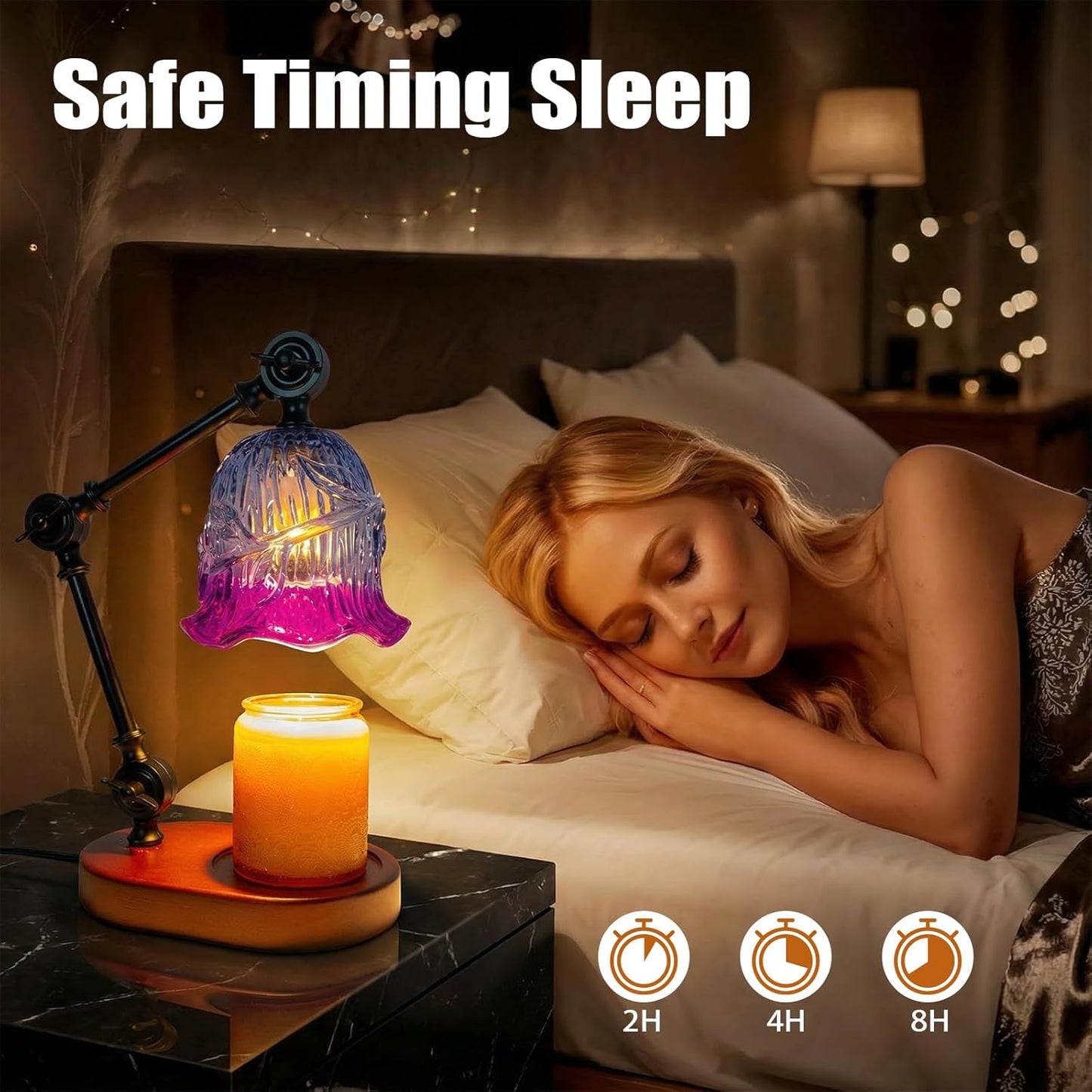 Candle Warmer Lamp, Dimmable Wax Melting Warmer with Adjustable Height, Bedroom Living Room Home Decor, Birthday Relaxation Gifts for Women (Purple1, Flower)