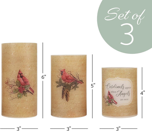 Elanze Designs Cardinal Birds and Angels Red 6 inch Wax LED Flameless Pillar Candles Set of 3