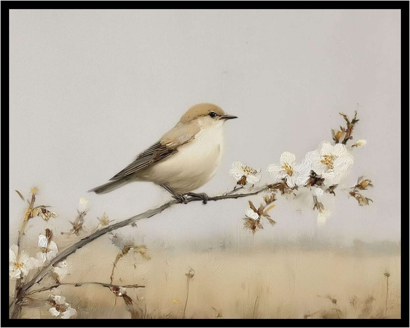 jeecalart Bird Wall Art Print, Neutral Nature Artwork, Oil Painting Style Bird on Branch, Minimalist Farmhouse Wall Decor, Unframed, 11x14 Inch