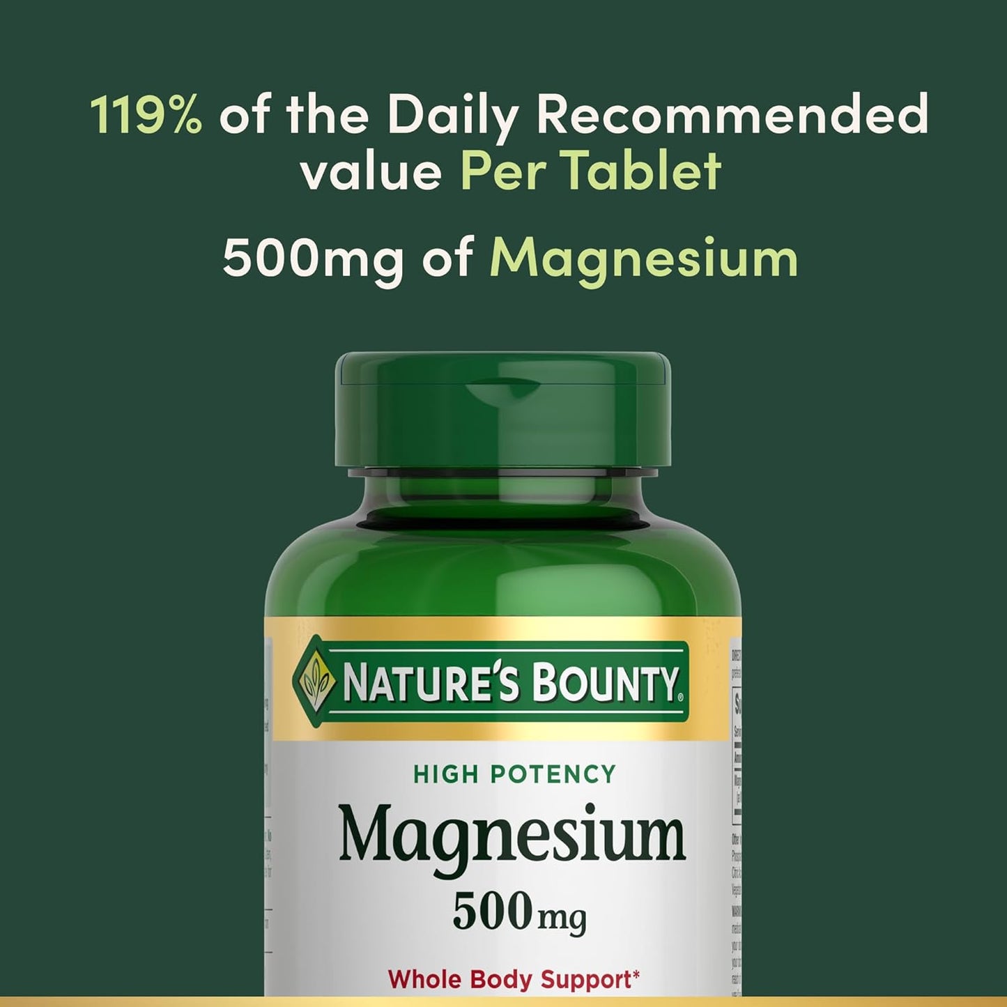 Nature's Bounty Magnesium 500 mg Tablets, High Potency Magnesium Supplement for Bone & Muscle Health, Whole Body Support, 200 Count (Pack of 1)