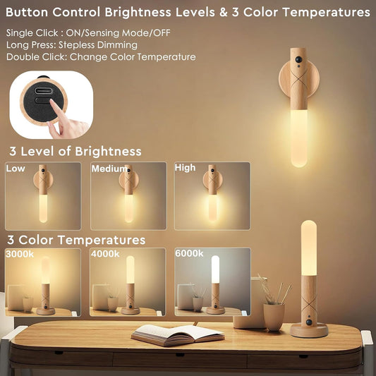 Battery Operated Wall Sconce Set of Two, Motion Sensor Night Light Magnet Body Rechargeable Battery Operated Wall Lights, Peel and Stick Sconce Lights for Bedside Stair