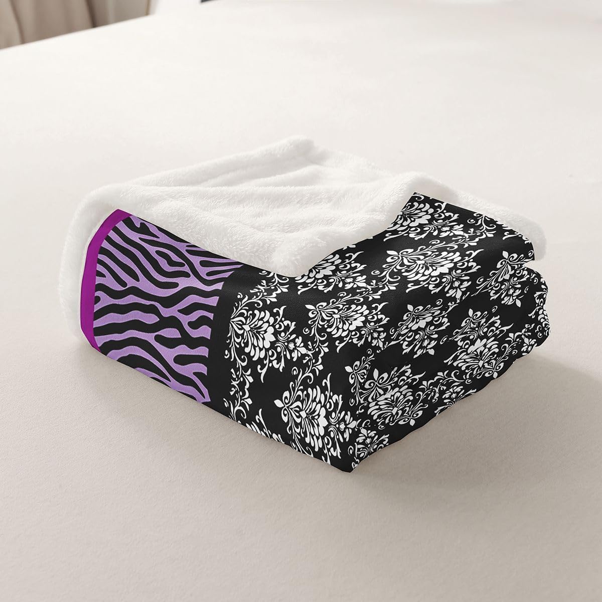 Feelyou Zebra Print Sherpa Throw Blanket for Couch Purple Black Polka Dot Damask Super Soft Cozy Fleece Safari Animal Blanket for Winter, Plush Throw Baby 30"x40" All Season
