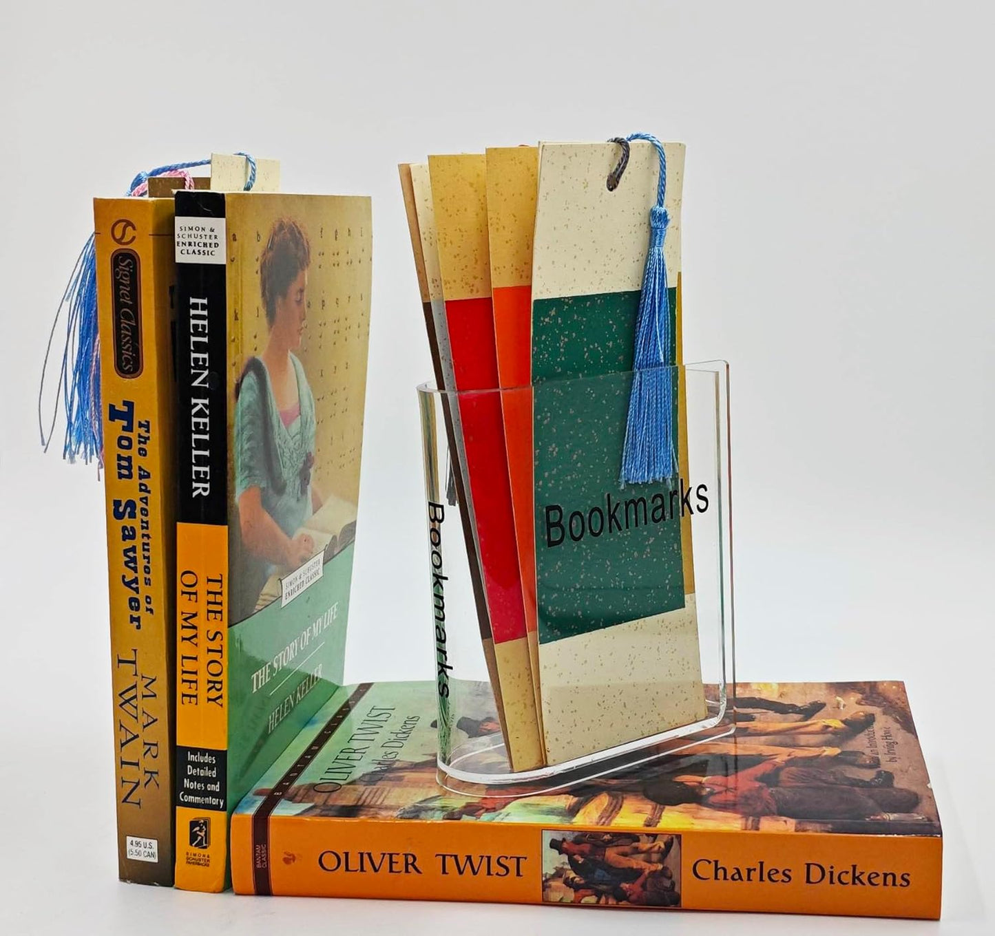 Book Shaped Bookmark Holders Home Office Desk Bookmark Holder Ornaments Gift for Friends Decor Personalized Gifts Storage Box for Bookmark (Transparent)