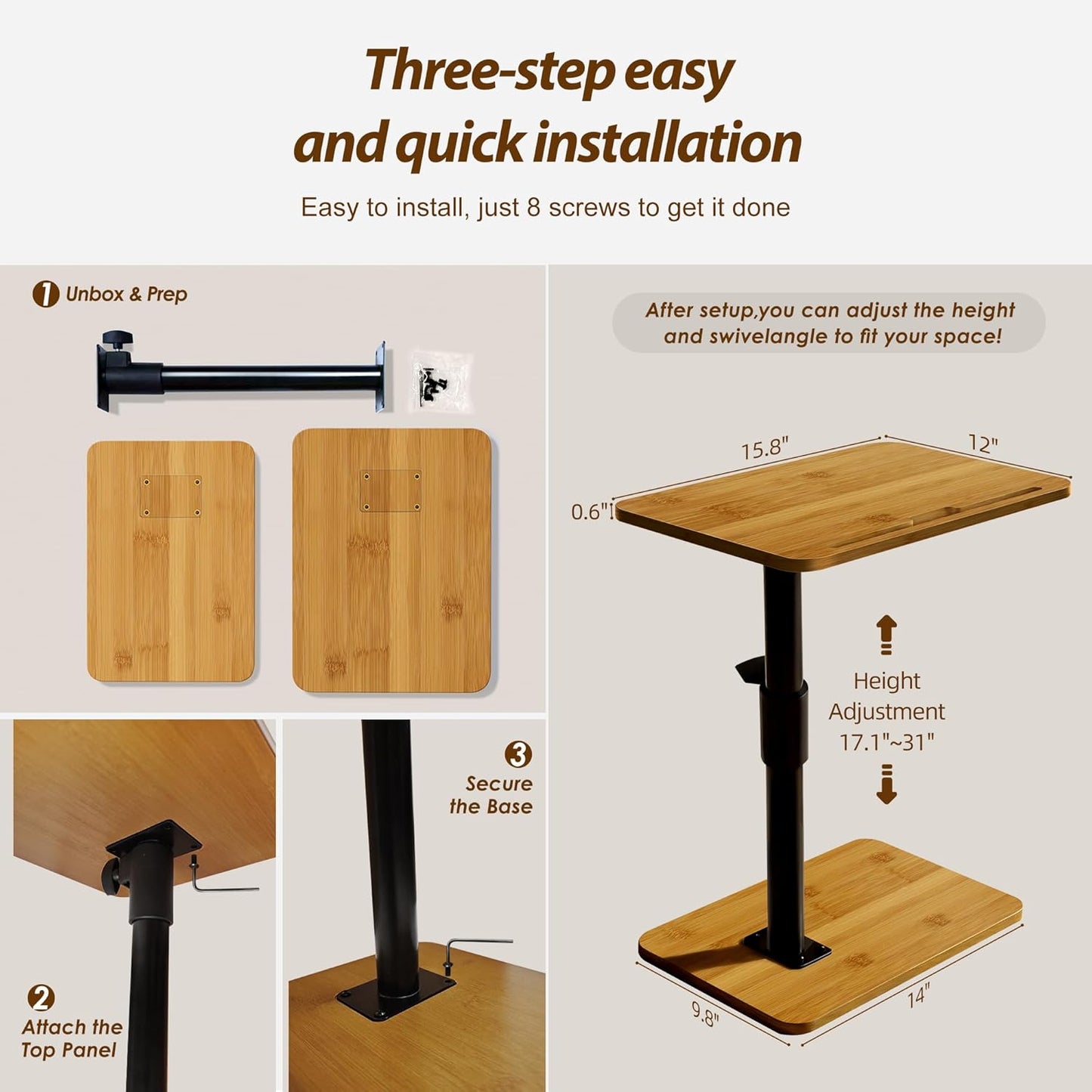 Couch Tray Table Adjustable Height/360 Swivel TV End Desk Sofa Armrest Side C Shaped Tables for Bed Stand Recliner Bedside Small Spaces, Living Room Bedroom, Portable Dining Desk for Coffee Eating