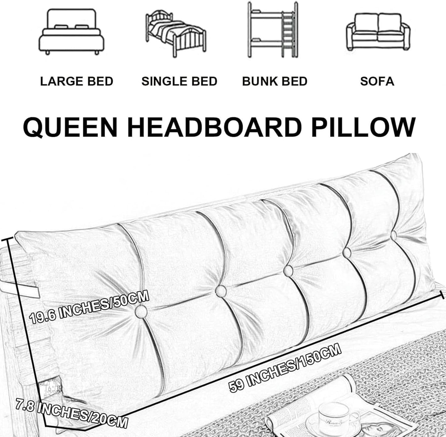 Triangular Headboard Pillow, Headboard Wedge Rest Reading Pillow Bedrest Throw Pillows Large Bolster Headboard Back Support Lumbar Cushion with Removable Cover