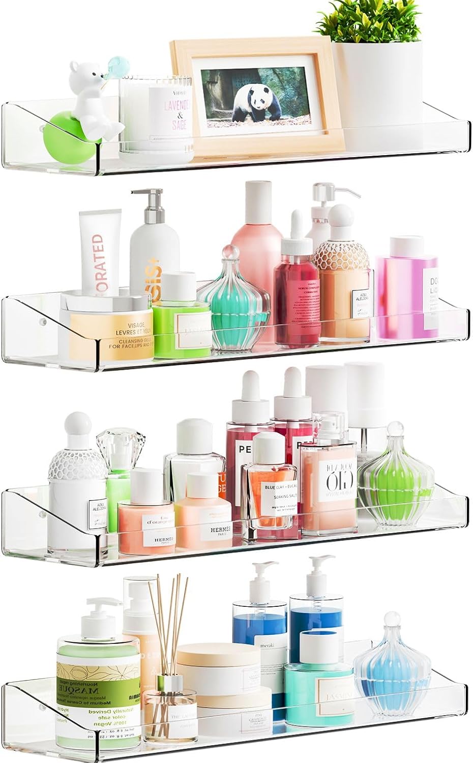 Yieach 4 Pack Adhesive Clear Bathroom Shower Shelves,No Drill Acrylic Shower Wall Caddy,Bathroom Shelf,Floating Shelves for Inside Shower Wall Organizer and Storage for Makeup,Perfume,Shampoo Holder