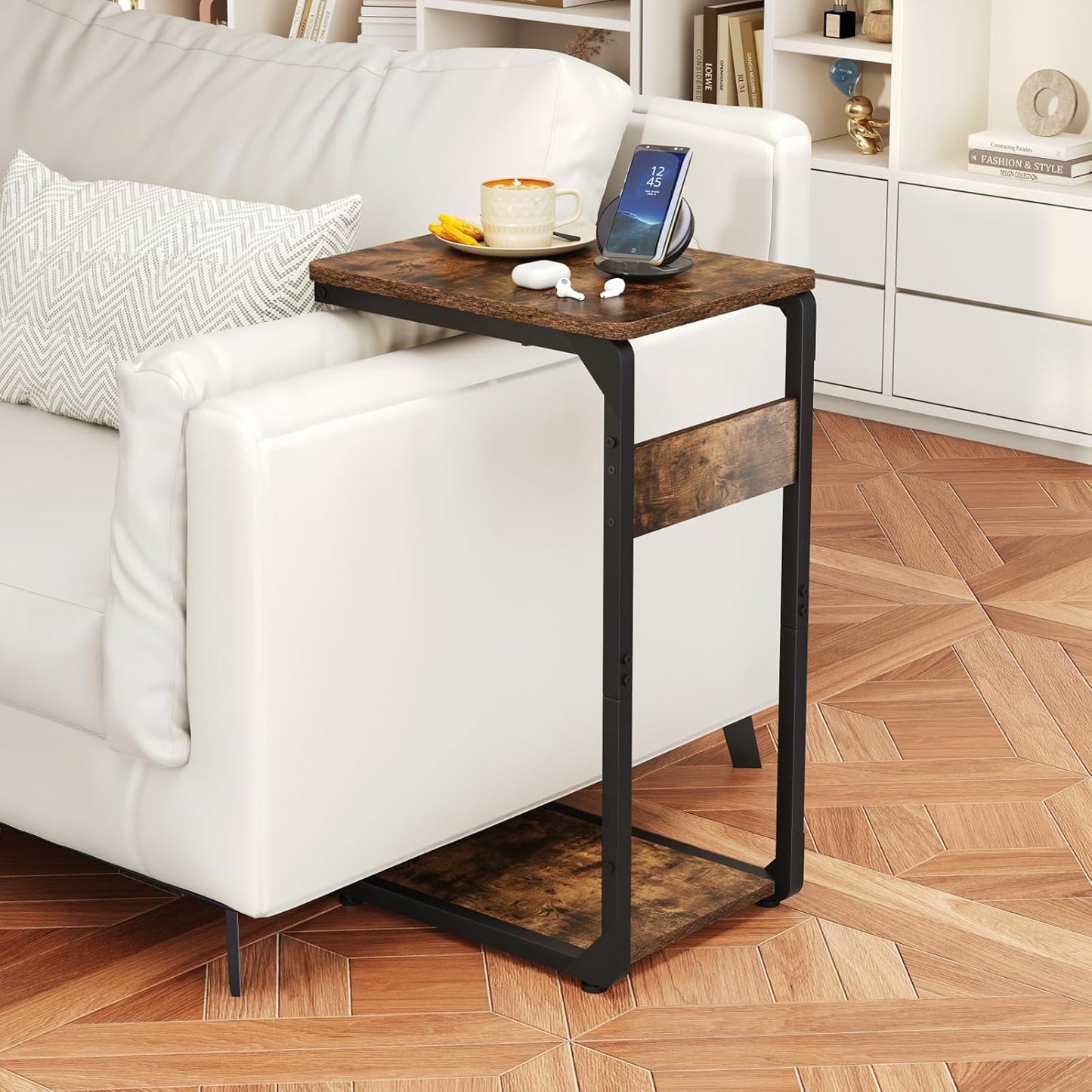 Narrow C-Shaped End Table, Small Couch Side Table, Sofa TV Tray Table for Living Room, Bedroom, Bedside ET-YB-BR1