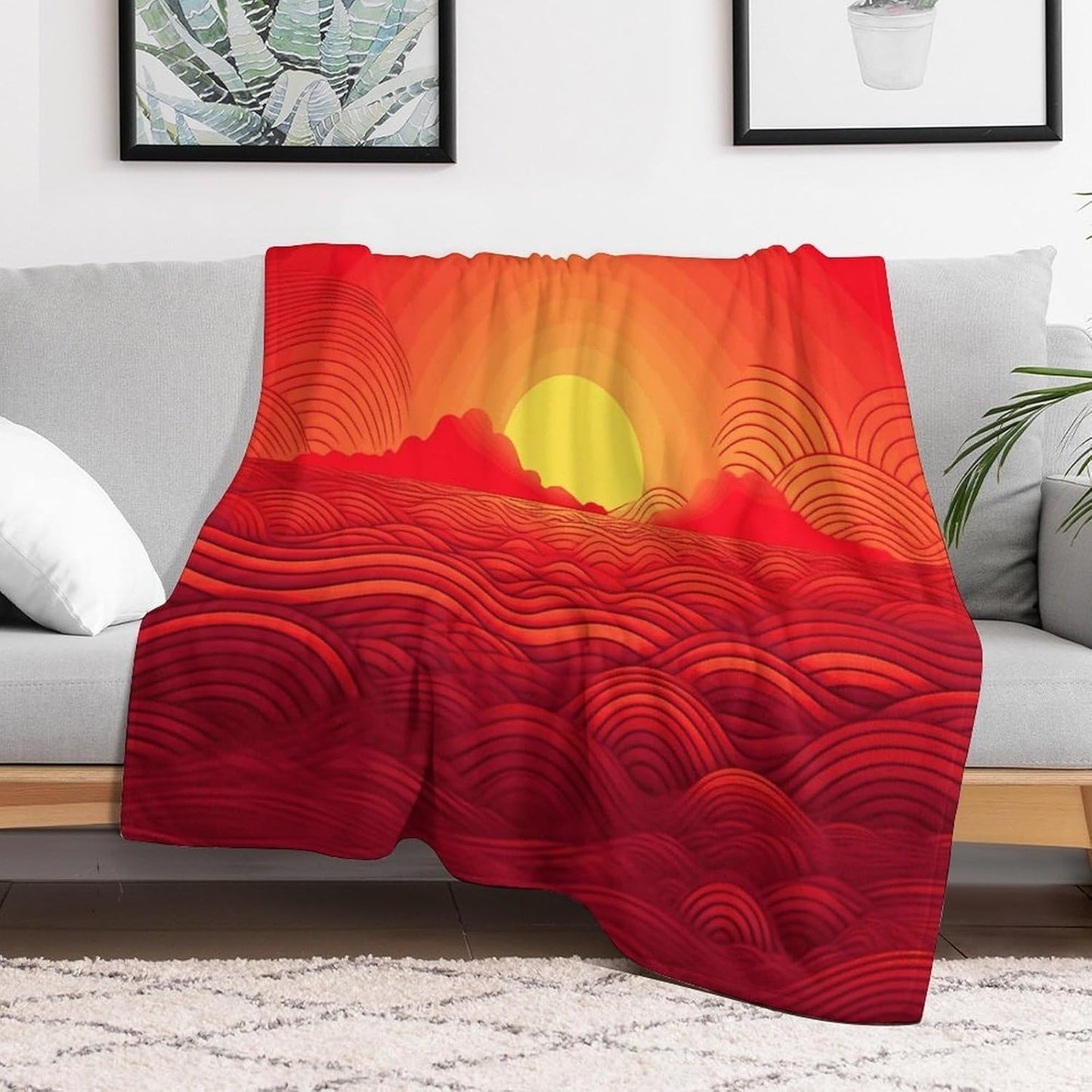Red Sunrise Blanket Super Soft Lightweight Throw Blanket Cute Cozy Warm Bed Blanket Decorative Fuzzy Blanket All-Season Home Decor Gift for Sofa Couch Living Room 60"*80"（150 * 200cm）