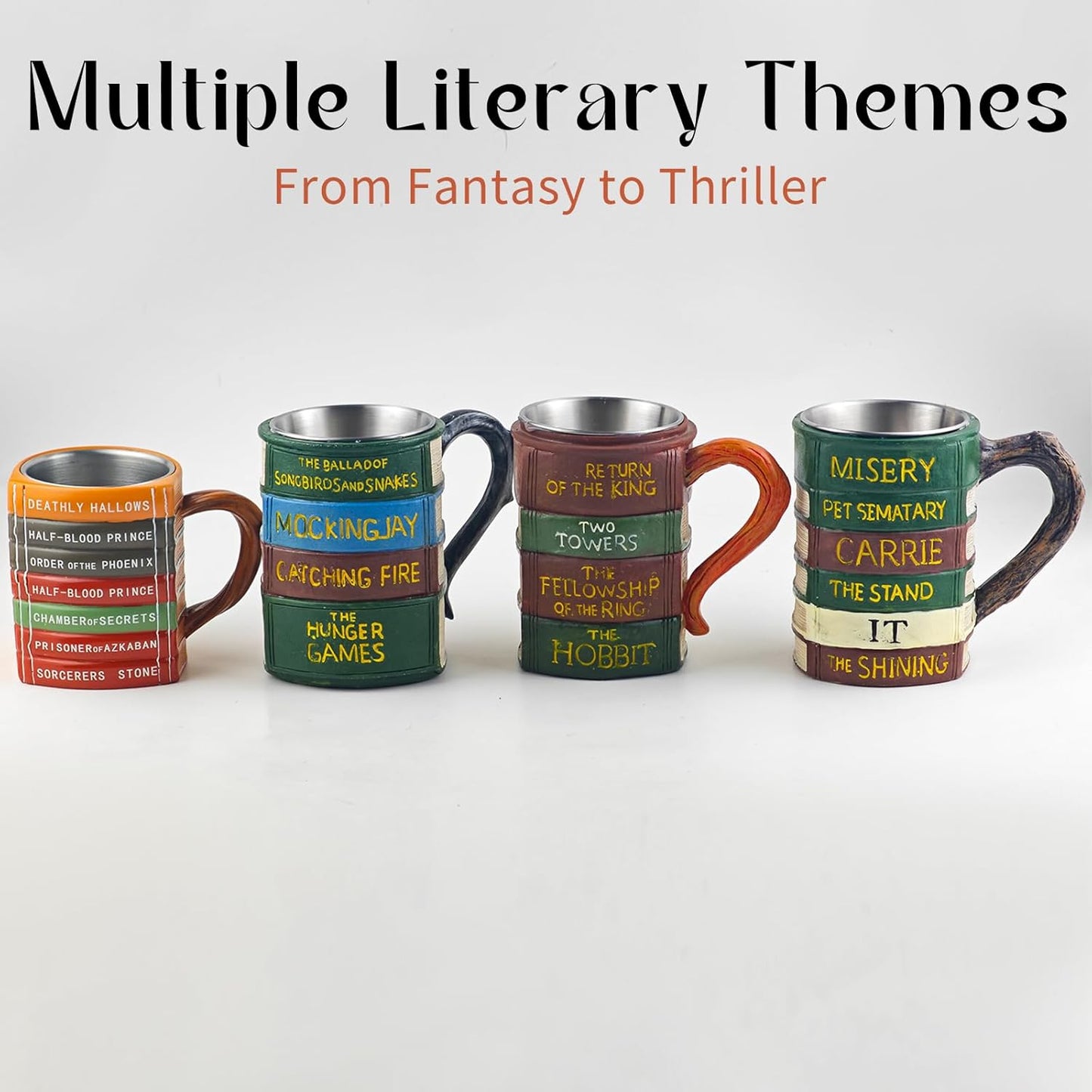 Literary Stacked Mug – 3D Book Spine Fantasy Novel Coffee Mug, Classic Adventure Fiction Inspired Drinkware for Book Lovers, 13.5 Ounces