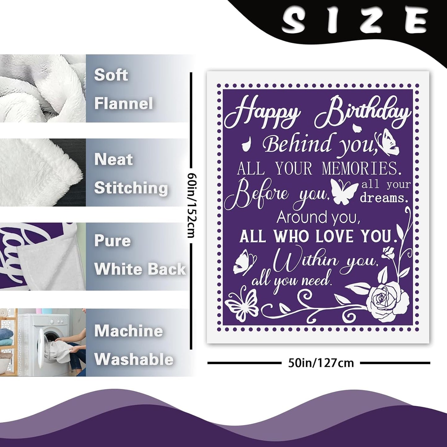 Happy Birthday Gifts for Women Men Flannel Throw Blanket, Friendship Birth Day Ideas, Bday Present for Wife Mom Sister Grandma, Soft Purple Blankets for Bedding Sofa 50" x 60"