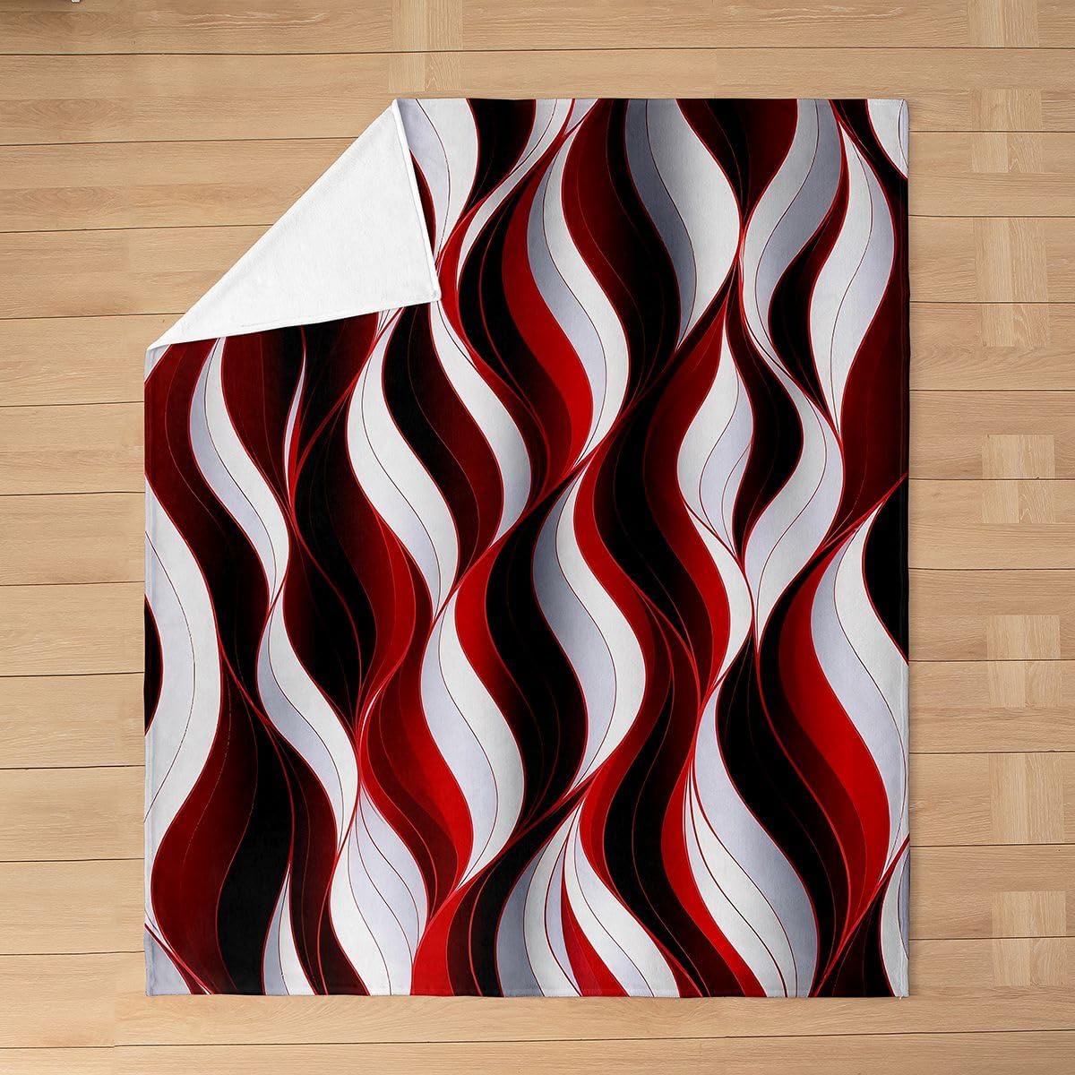 Feelyou Red White Black Stripes Flannel Fleece Throw Blanket,Geometric Bed Blanket Geometric Fuzzy Blanket for Bed Sofa Couch,Bedroom Decor Modern Striped Art Plush Blanket Throw 50"x60"
