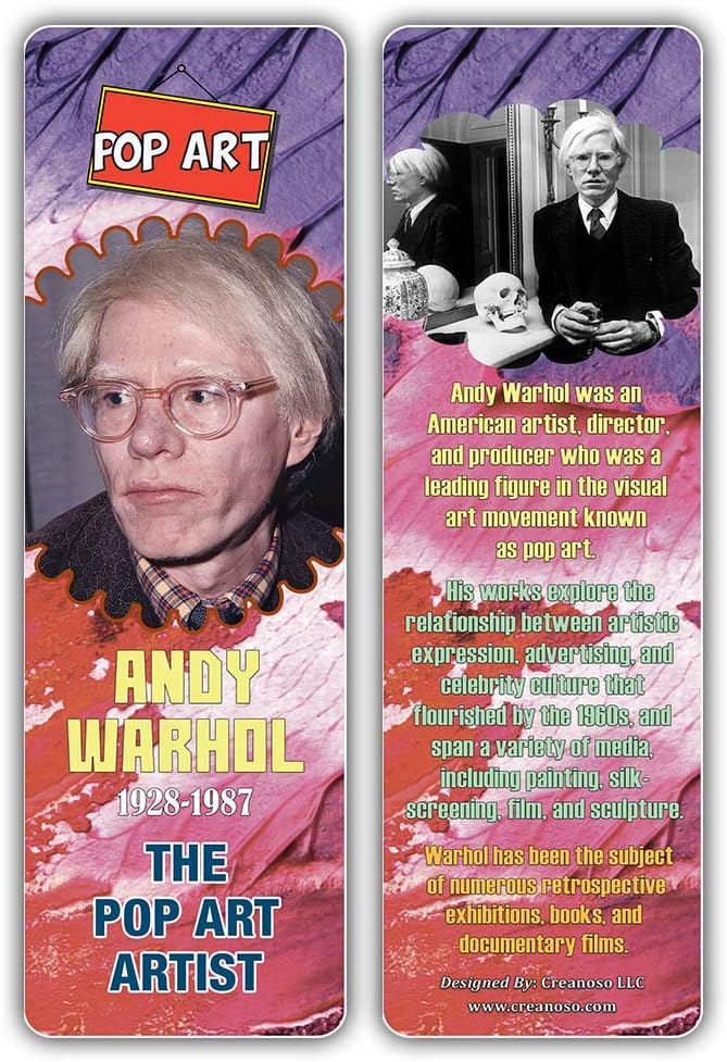 Creanoso Historical Fact American Famous Artists Bookmark Cards (60-Pack) – Learning Reading Bookmarks Collection Set – Stocking Stuffers for Boys, Girls, Kids – Classroom Incentives - Gift Tokens