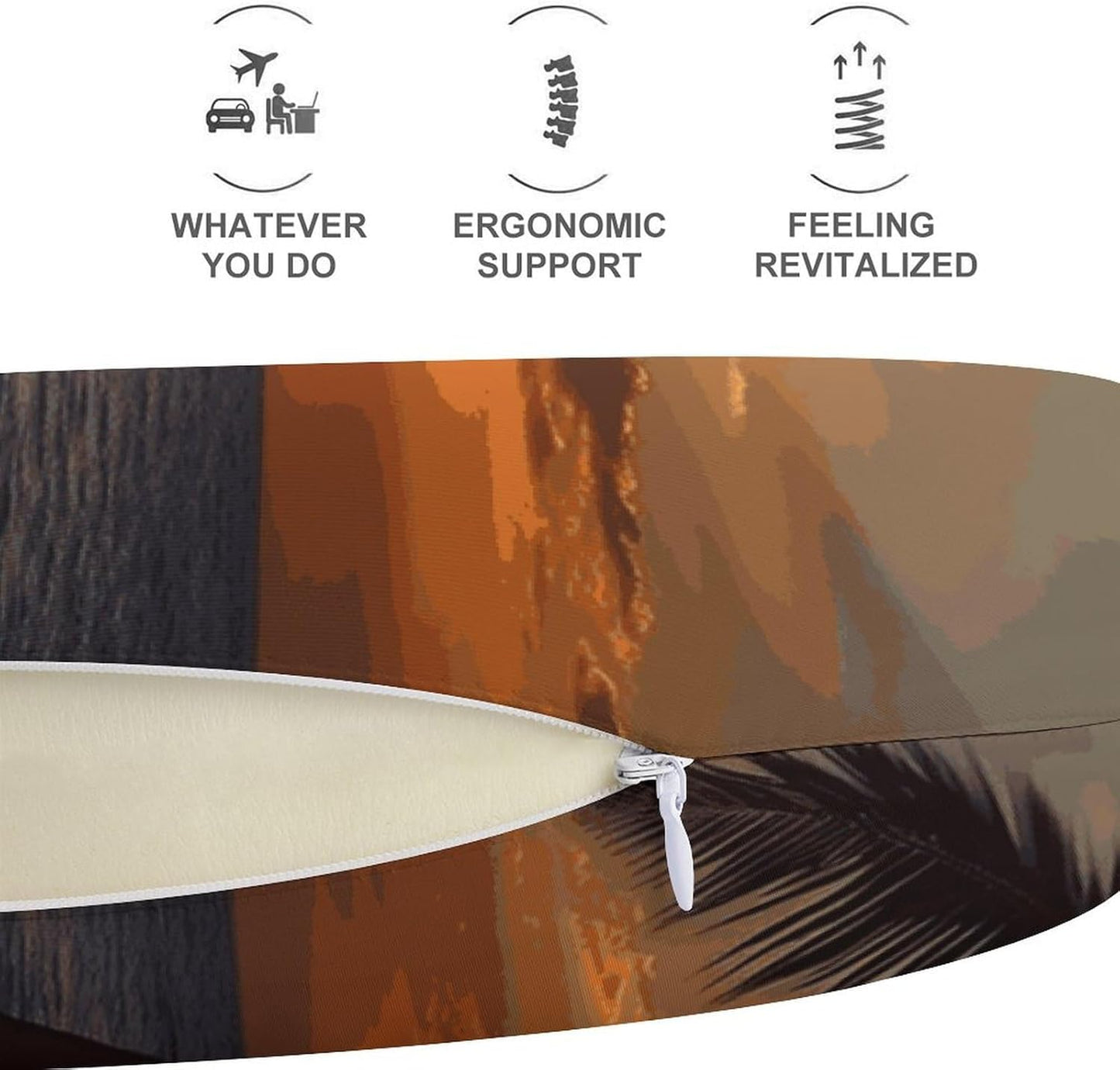 Sunset Palm Tree Ocean Neck Pillow Memory Foam U Shaped Pillows Portable Pillows for Shoulder Travel Head Support Pillow with Concealed Zipper for Airplane Car Home Office