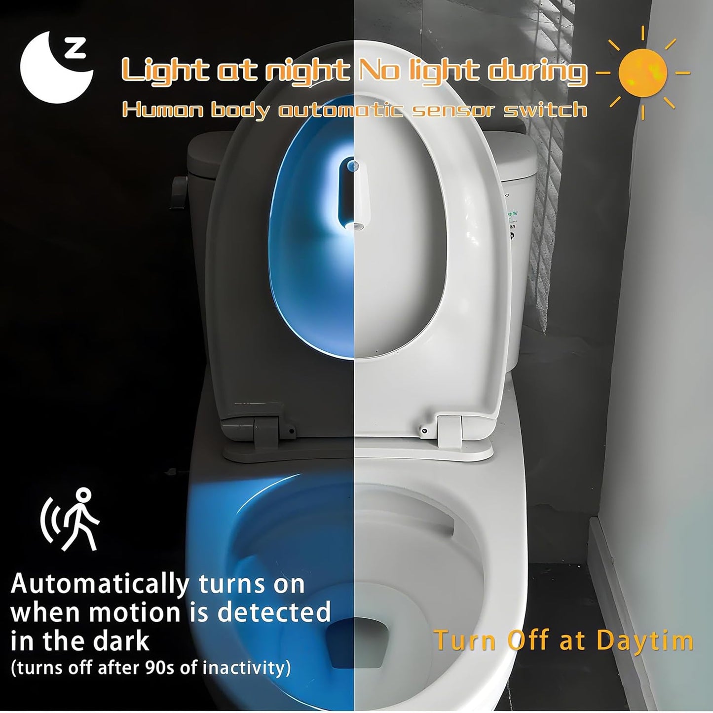 Toilet Night Light Motion Sensor,8 Color Changing USB-C Rechargeable Toilet Bowl Light for Bathroom Accessories,Splash-Proof Nightlight for Bathroom Hallway Stairs, Stocking Stuffers Gadget for Men