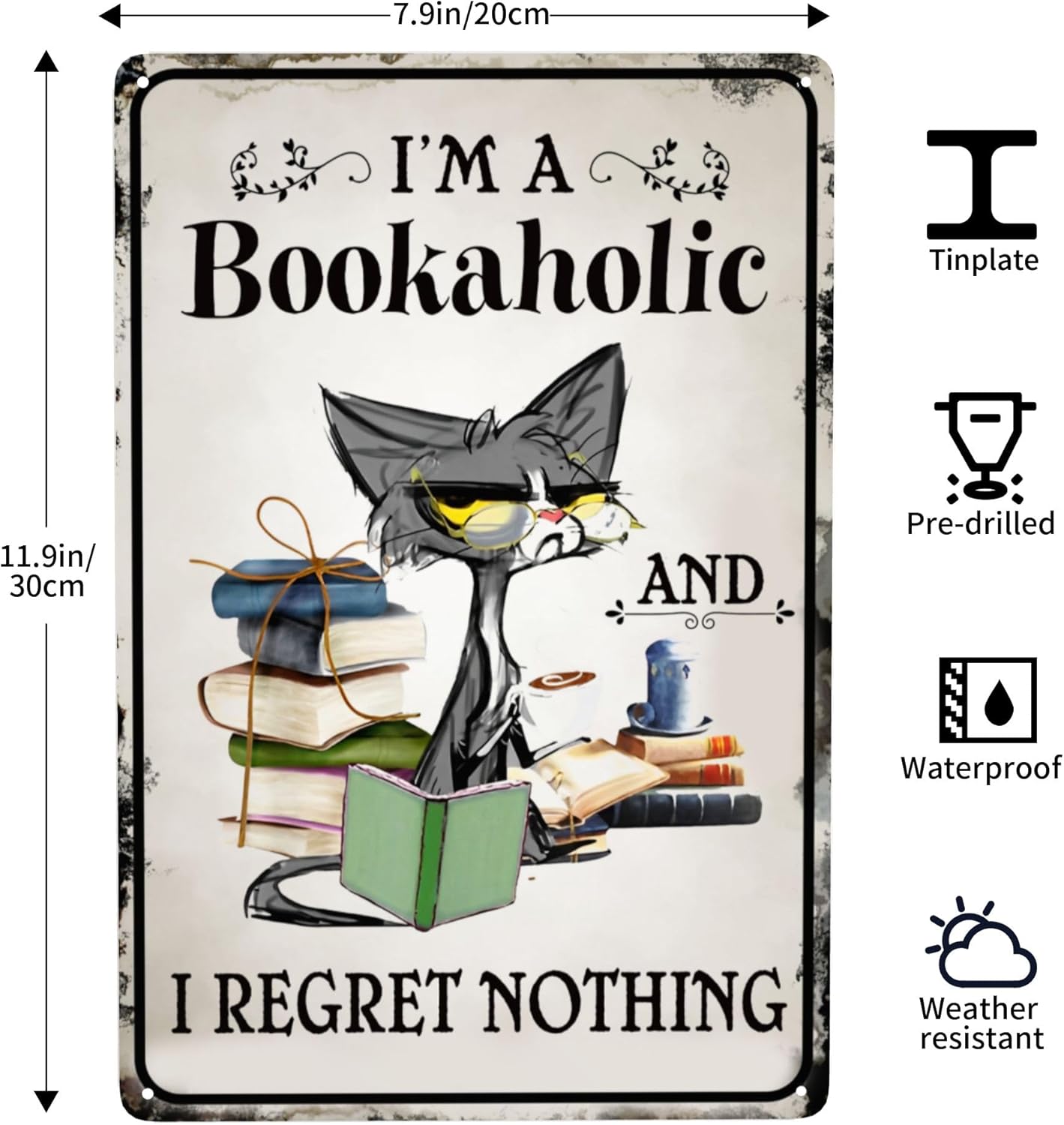 I'm A Bookaholic And I Regret Nothing For Room Decor Gifts For Book Lovers 12x8 Inches