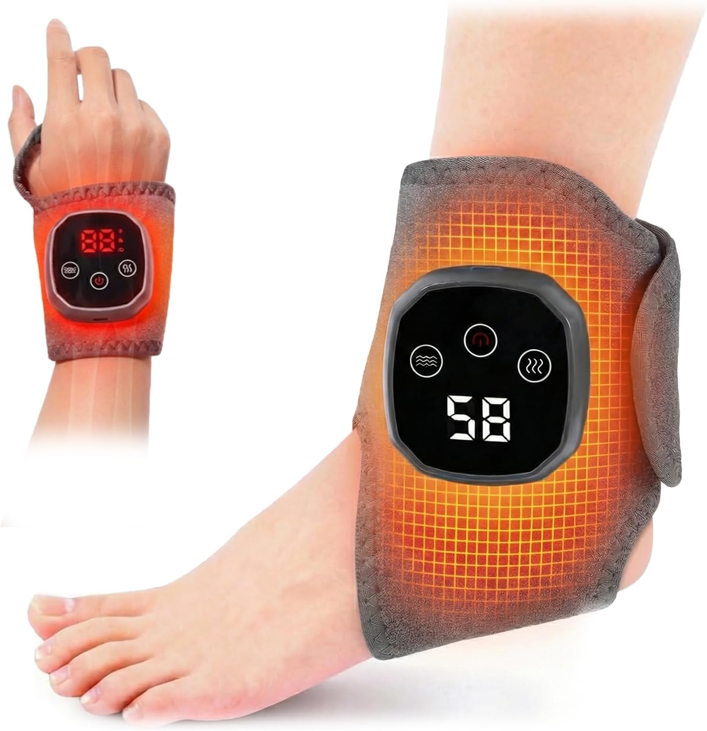 Cordless Foot Massager with Heat, Adjustable Heated Ankle Wrap, 4 High Heat Levels, 3 Strong Vibration Modes, Long Battery Life, Quiet Wireless Heating Pad for Pain Relief, Plantar Fasciitis
