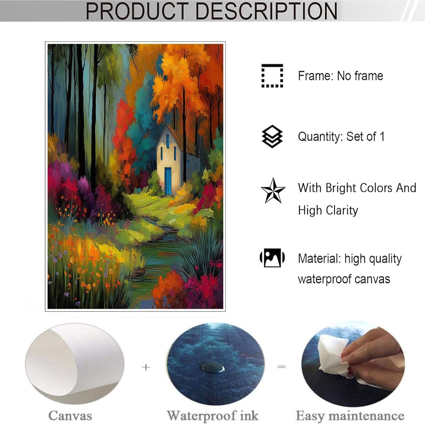 GDJSMIN Impressionist Style Wall Art, Forest House Scene Poster for Reading Room Living Room Decor 16x 24 inch Unframed