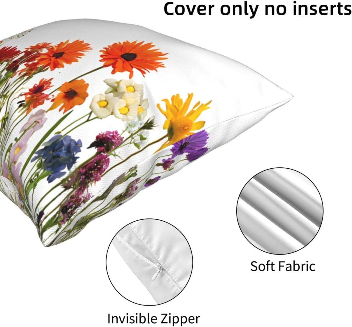 All-Season Square Pillow Covers 18"X18", Flower, Decorative Throw Pillow Covers for Sofa Bed Couch, Hidden Zipper Cushion Cover, Square Lumbar & Accent Pillowcases for Home Decor