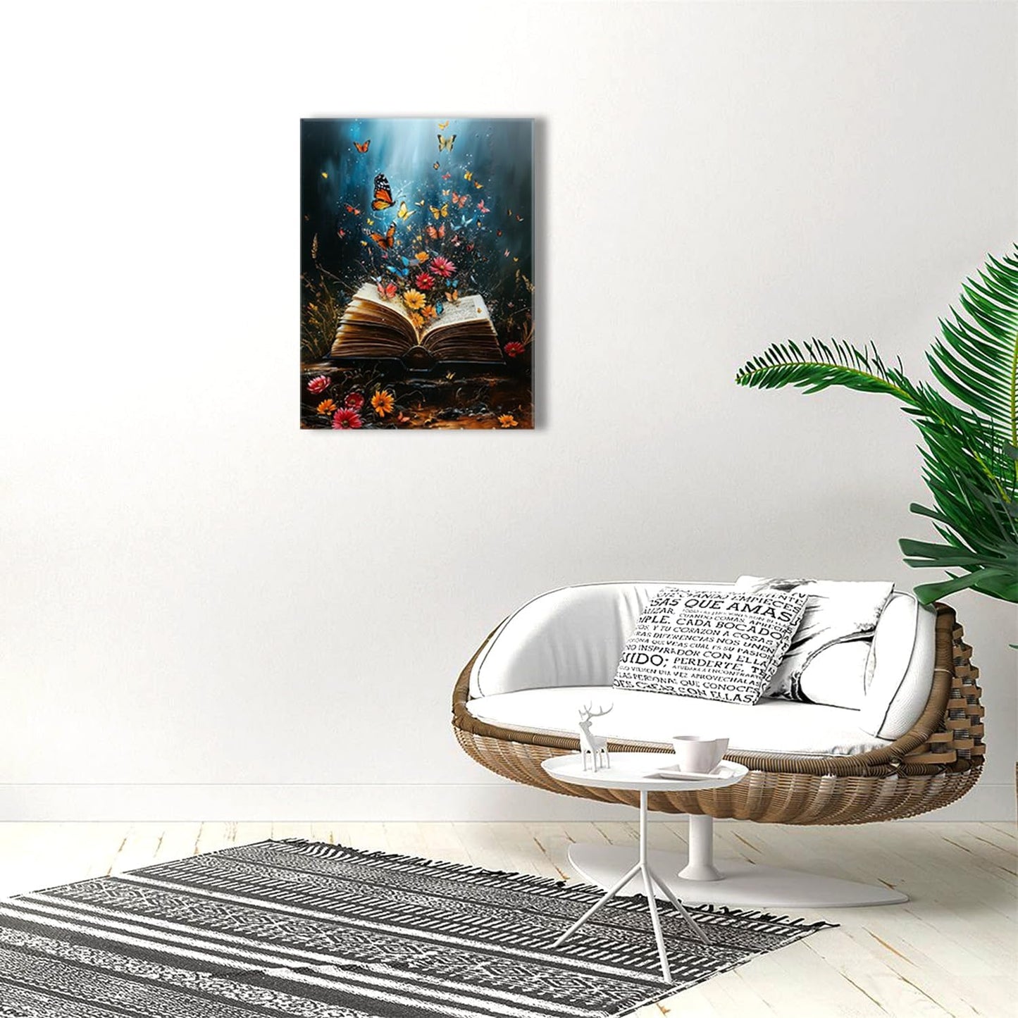 Ypxzzj Magical Book Canvas Wall Art Fantasy Butterfly and Flower Book Prints Home Decor Retro Butterflies Poster Pictrues Artwork for Reading Room Living Room Bedroom Ready to Hang(12''x16'')