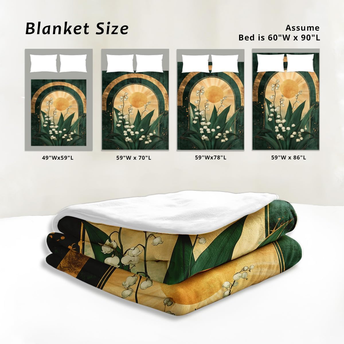 White Floral Blanket Lily of The Valley Print Throw Wildflower Blanket Queen Size Flowers Flannel Bedding Couch Sofa Bed Living Room Decor 49"x59"