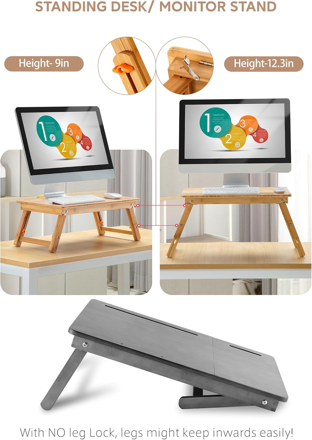 Laptop Desk Nnewvante Table Adjustable Bamboo Foldable Breakfast Serving Bed Tray w' Tilting Top Drawer