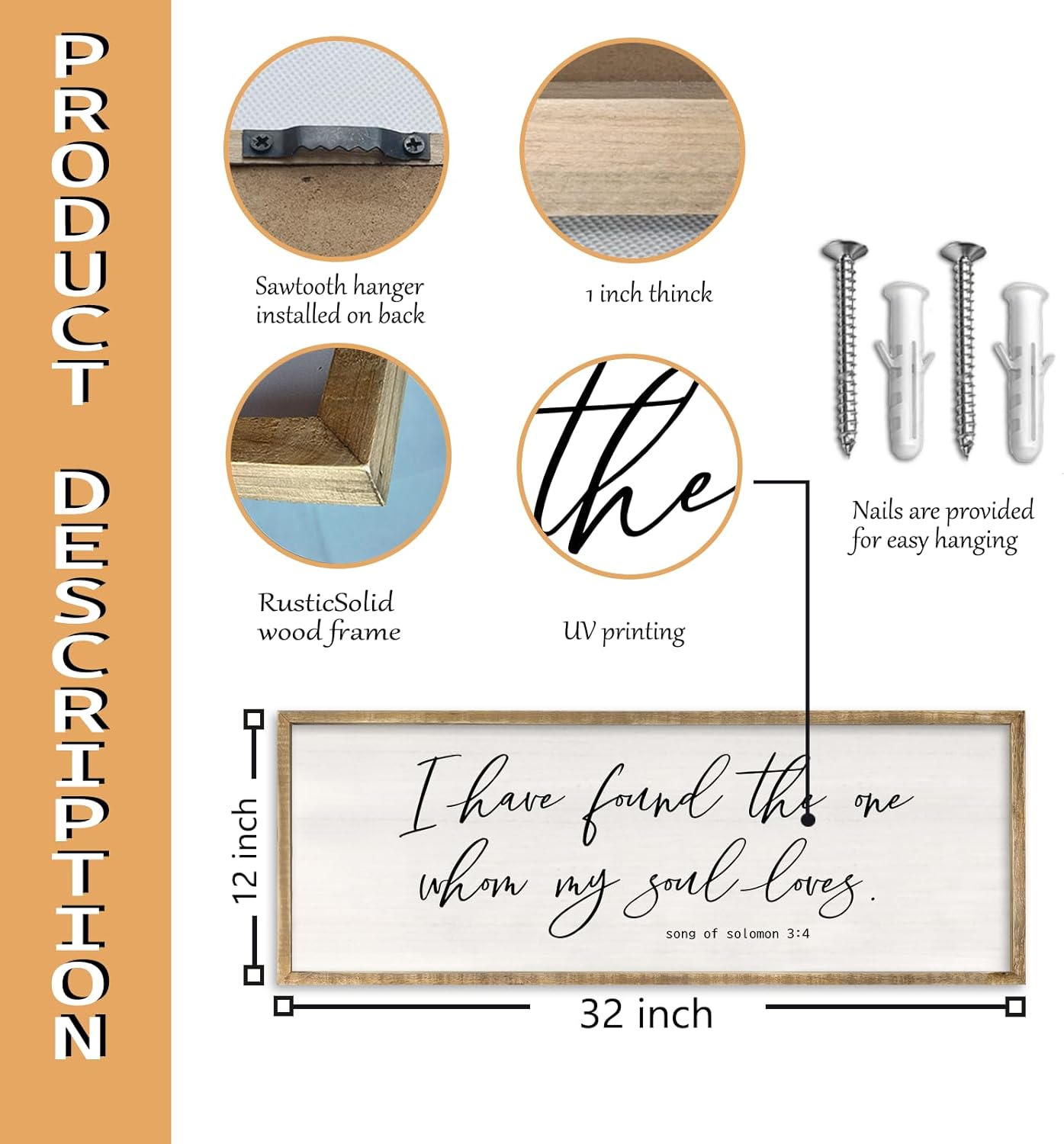RLWangChao Inspirational Christian Wall Decor I Have Found the One Whom My Soul Loves Sign 32×12 Inch Song of Solomon 3:4 for Master Bedroom Above Over Bed Large Wood Framed Wall Hanging Art (Wood)