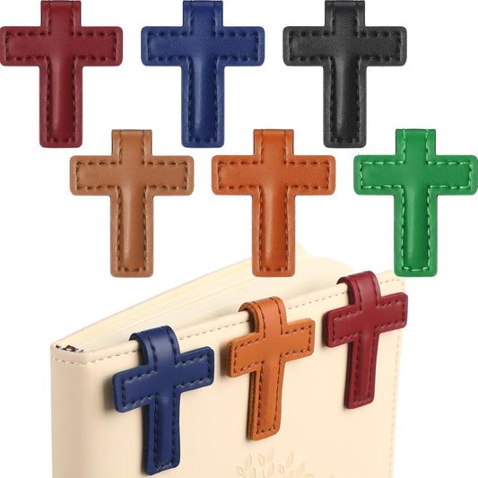 Skyygemm 6 Pcs Christian Magnetic Bookmarks Cross Leather Magnetic Bookmarks Retro Religious Magnet Book Page Markers Double Sided Magnetic Page Clips for Book Lover Readers Men Women Reading Gifts