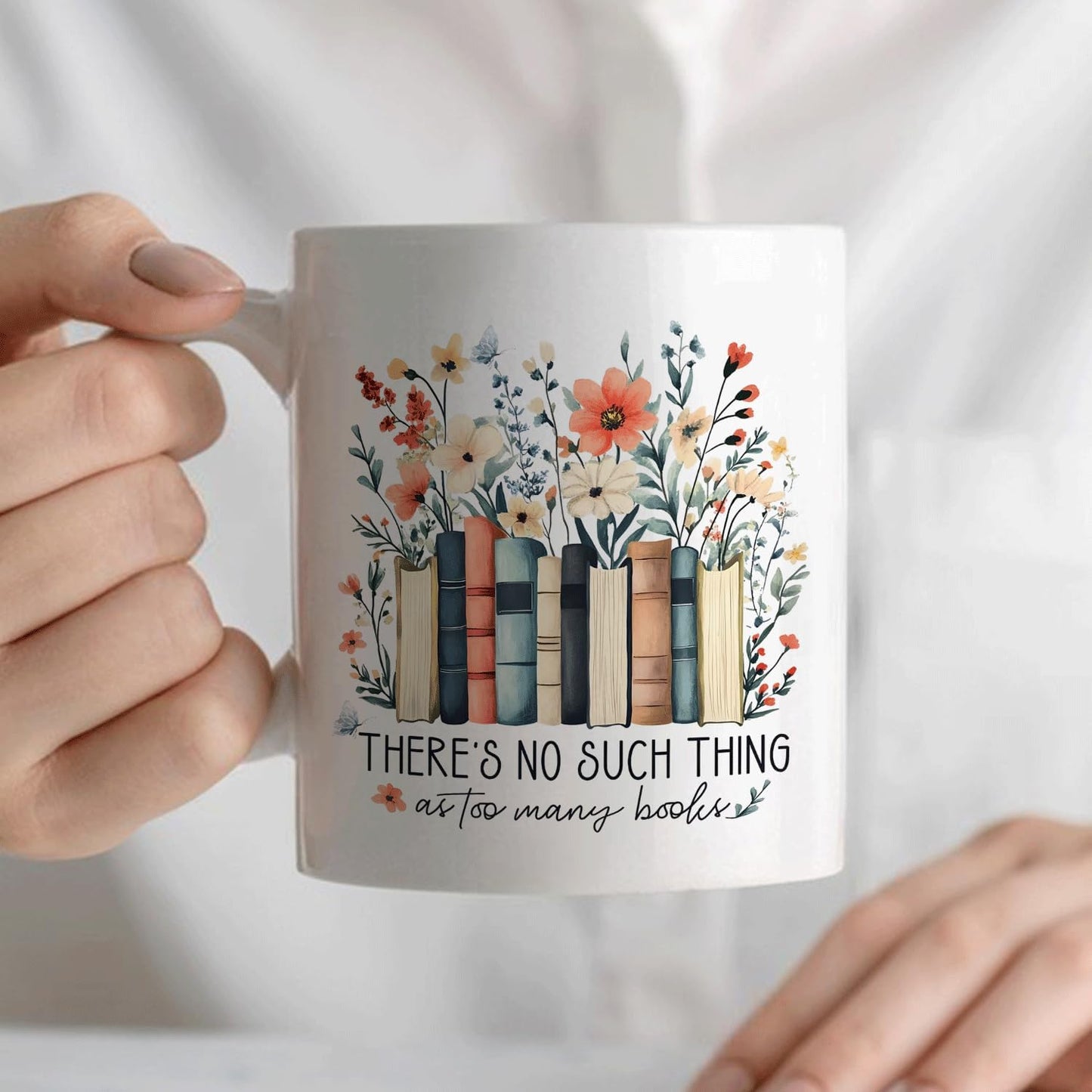 Book Lover Mug, Book Lover Gifts for Women Coffee Cup Ceramic, Bookish Bookworm Readers Librarians Gifts, There Is No Such Thing As Too Many Books Cup Ceramic Coffee Tea Mug 11 oz