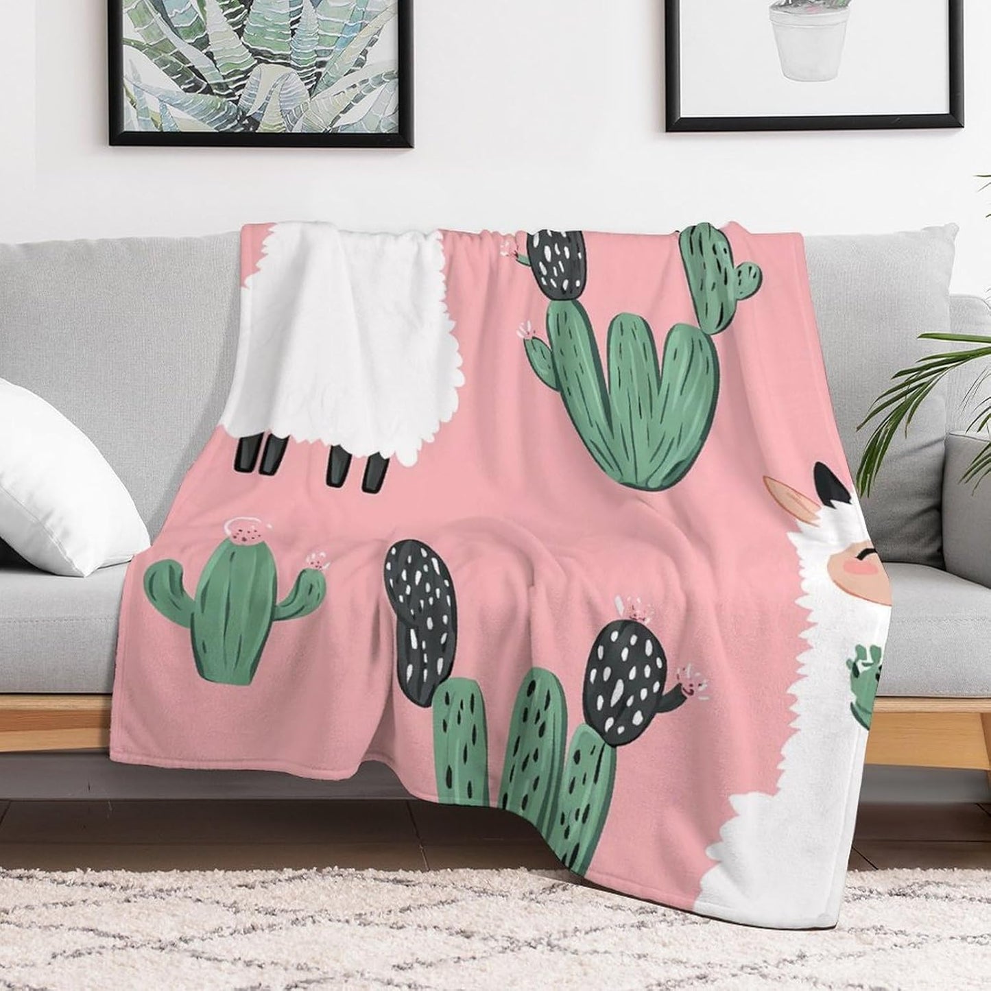 Cute Alpaca Throw Blanket for Couch Bed Plush Cozy Fuzzy Flannel Blanket for All Season 55"x70"