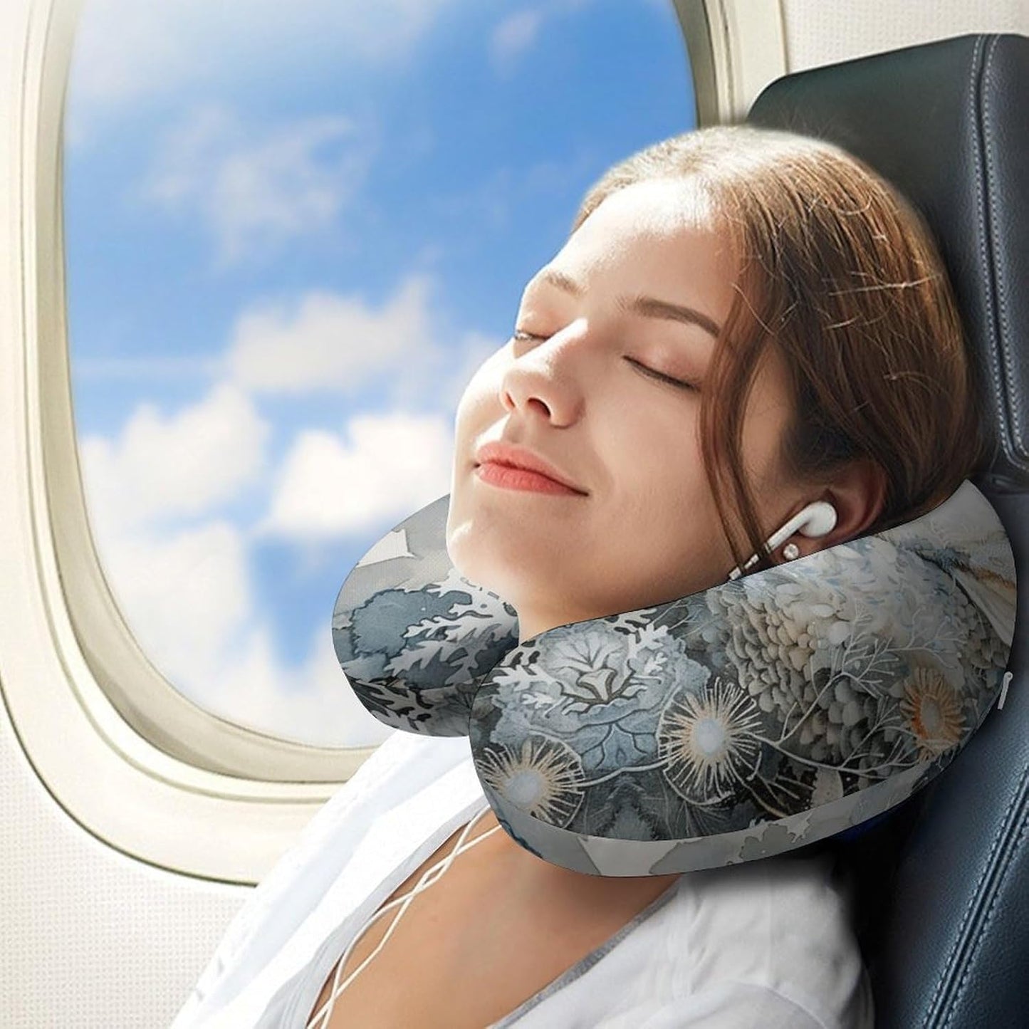 A Sleeping Rabbit Neck Pillow Memory Foam U Shaped Pillows Portable Pillows for Shoulder Travel Head Support Pillow with Concealed Zipper for Airplane Car Home Office