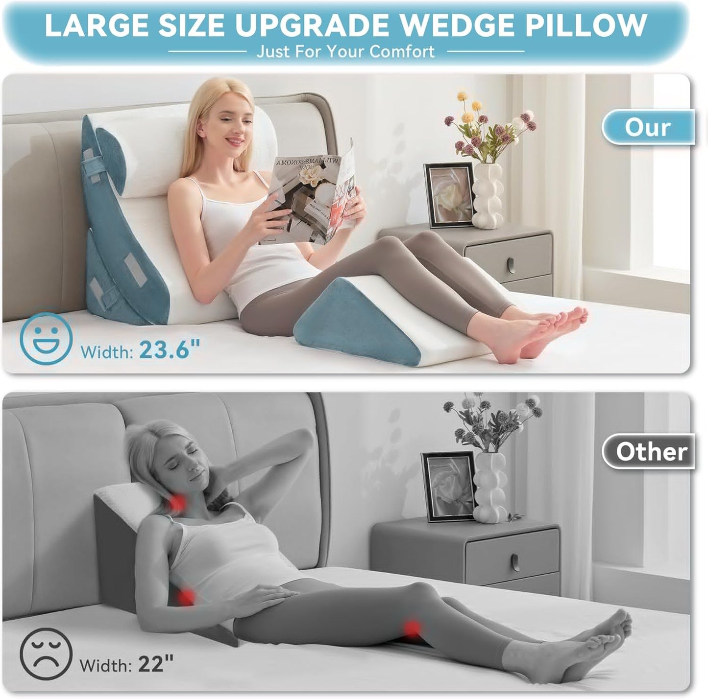 Kingfun 4PCS Orthopedic Bed Wedge Pillow Set for After Surgery, Memory Foam Support Pillow for Back, Neck and Leg Pain Relief, Adjustable Triangle Pillow - Acid Reflux, Anti Snoring & GERD