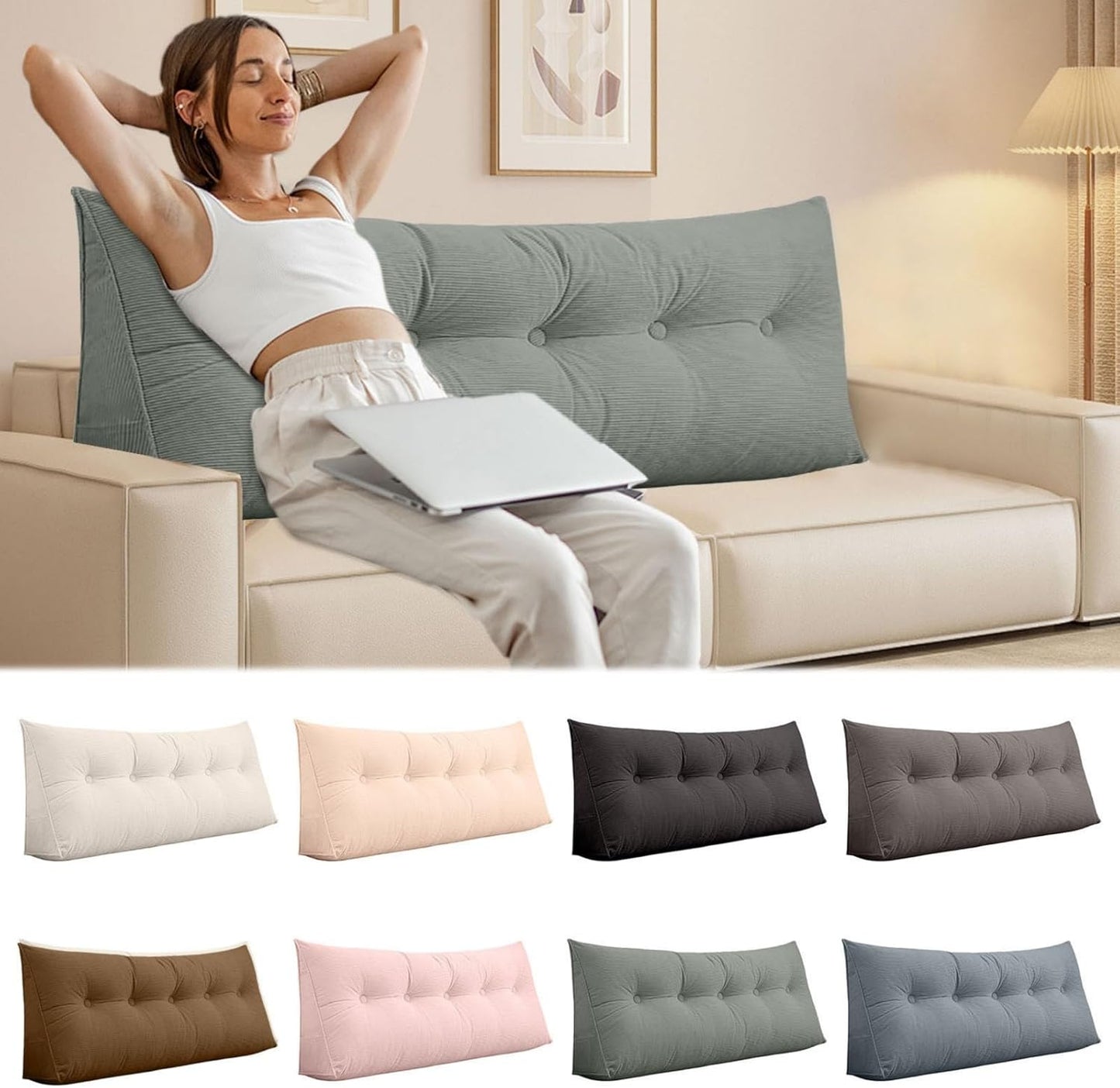 Triangular Headboard Pillow Twin XL Dorm Soft Orange Bolster Bed Wedge Pillows for Headboard Gap Large Daybed Cushion with Side Pockets (Aque Green, Full ：47x16in)