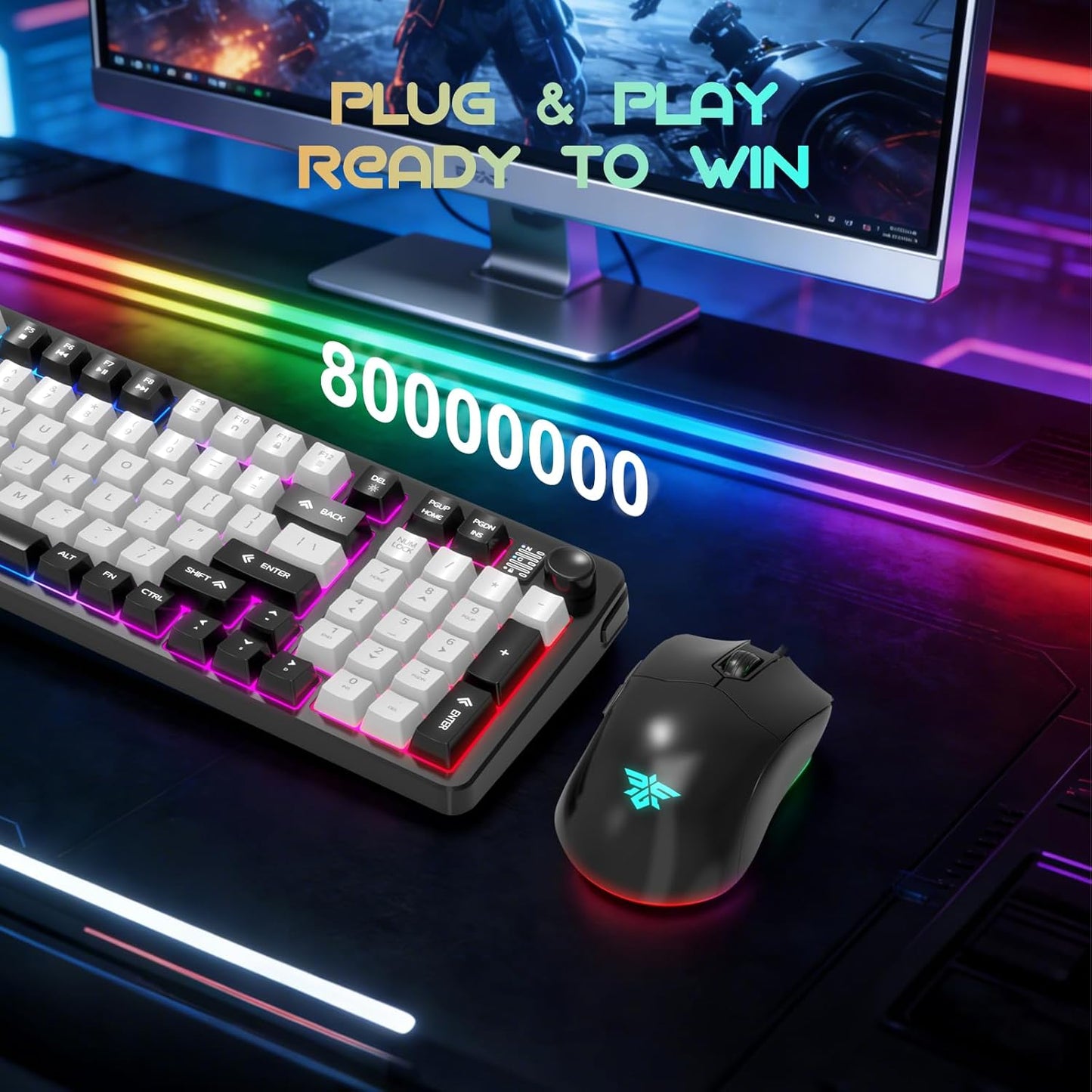 NPET Wired Keyboard and Mouse Combo, 98 Keys Mechanical Feel Quiet Membrane Keyboard with Knob, Double-Shot Keycaps, Spill-Resistant, 26-Key Rollover, RGB Backlight for PC/Mac Gamers
