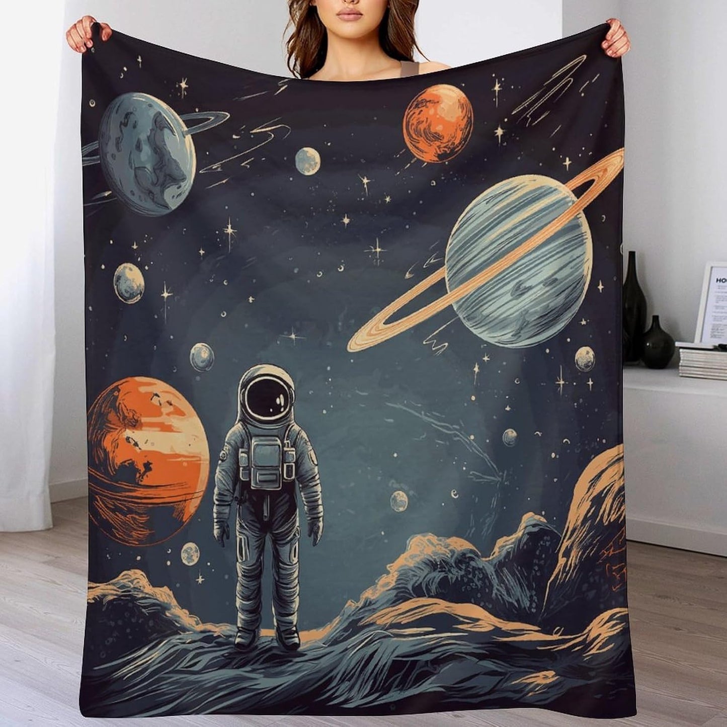Planets and Astronaut Galaxy Throw Blanket for Couch Super Soft Warm Lightweight Throw Blankets Cozy Flannel Bed Blanket Cute Decorative Blankets for All Seasons Home Decor Gift 30"*40"（76 * 100cm）
