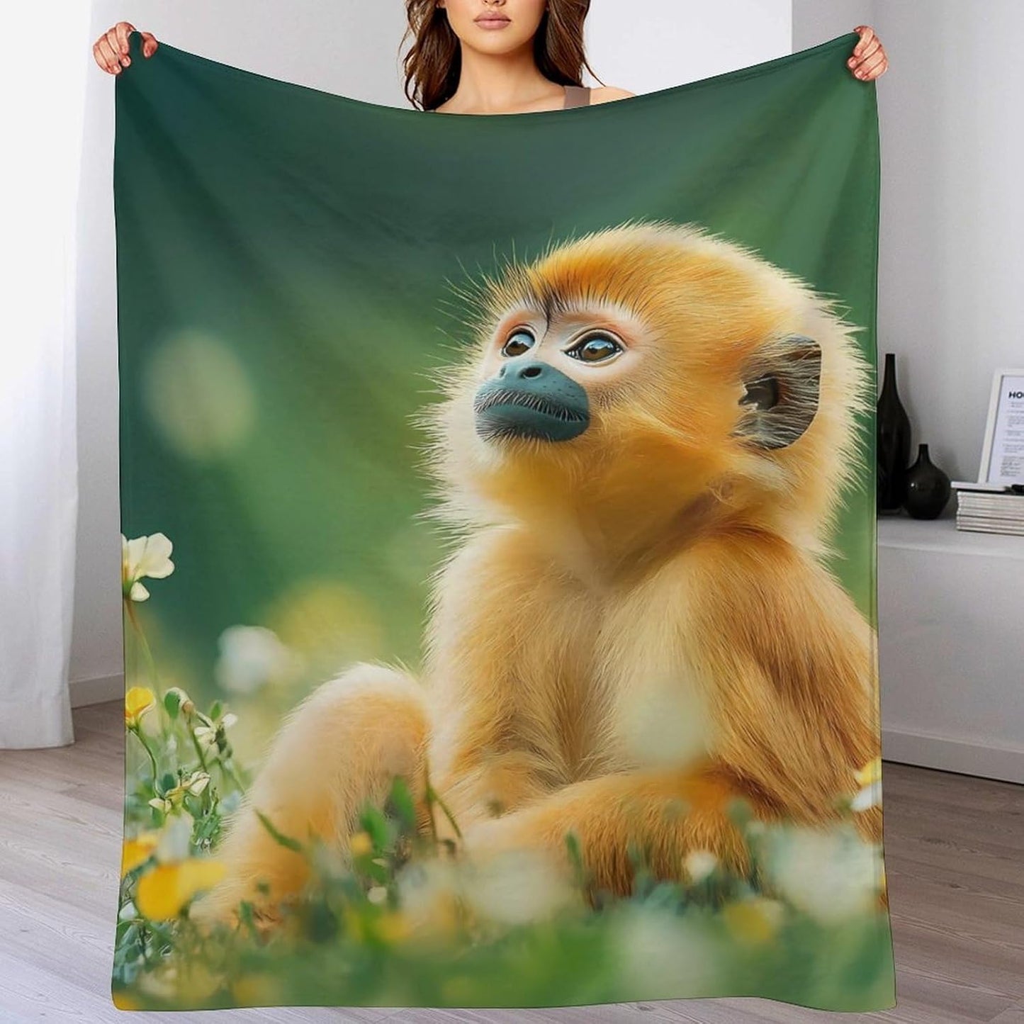 Wildlife Baboon Monkey Animal Throw Blanket for Couch Bed Plush Cozy Fuzzy Flannel Blanket for All Season 55"x70"