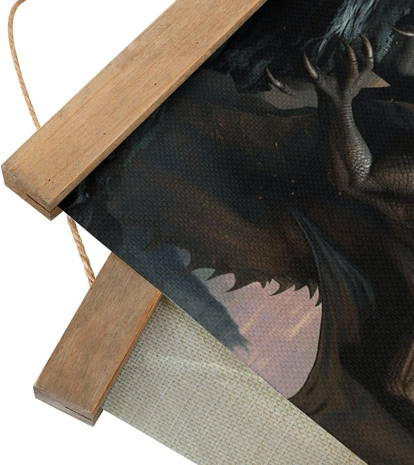 Vintage Cool Dragon Poster with Wooden Frame Personalized Linen Hanging Scroll Painting Rustic Wall Hanging Illustrative Modern Artwork Decor for Home Living Room Bedroom Office