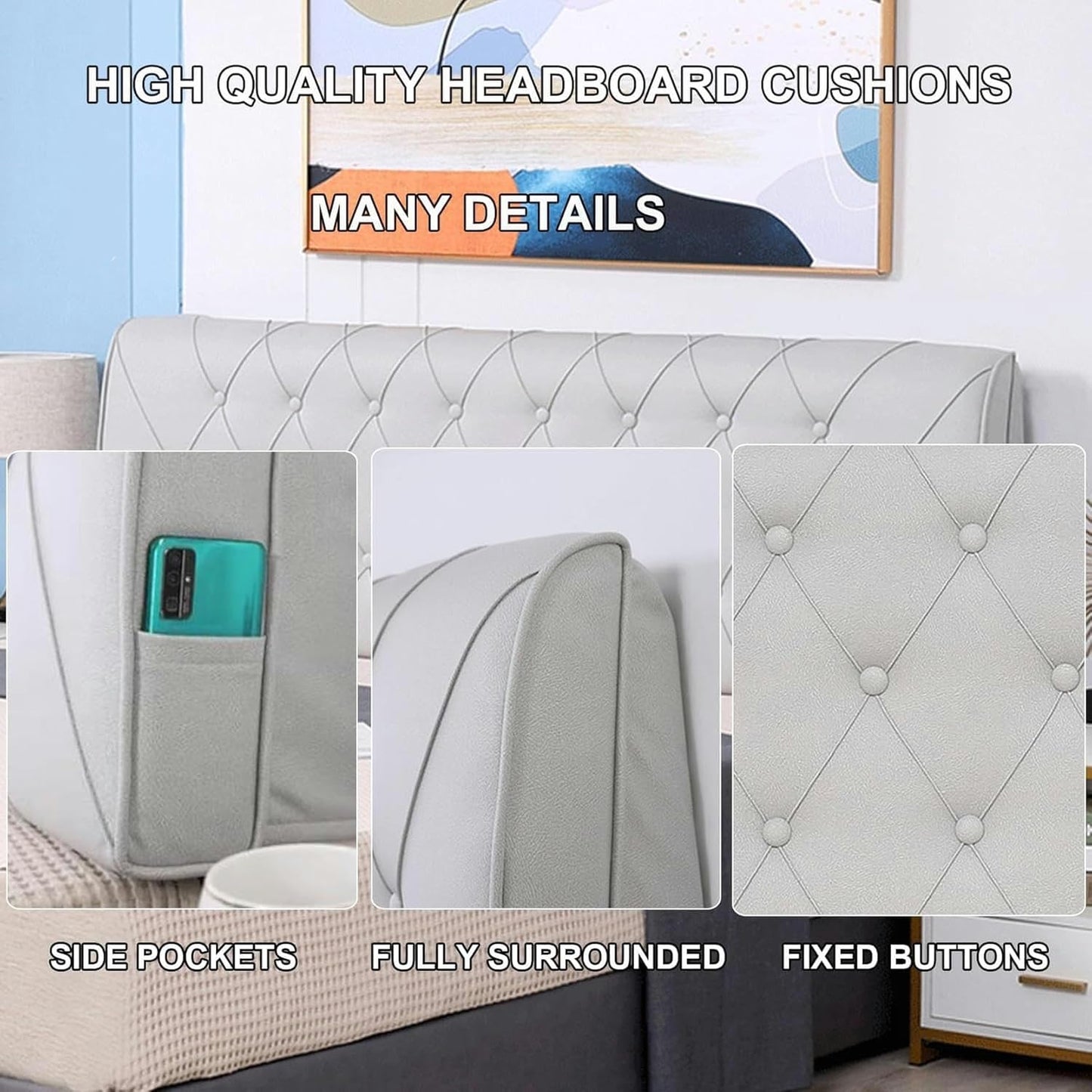 AMNOOL Rectangle Headboard Cushion Reading Pillow,Faux Leather Headboard Pillow Large Backrest,Solid Color Bed Rest Upholstered Daybed Bunk Bed Dorm Bolster