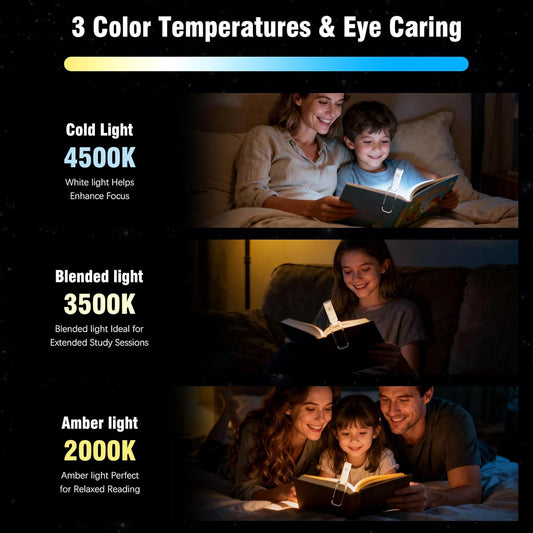 12 Pack Reading Light,Rechargeable Book Light for Reading in Bed, Eye Caring 3 Color Temperatures,Compact Size Clip on Book Lamp for Book Lovers Kids Adults（White）