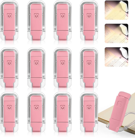 12 Pack Reading Light,Rechargeable Book Light for Reading in Bed,Clip-On Book Lights with 3 Color Temperature,Bulk Gifts for Book Lovers Kids Adults（Red）