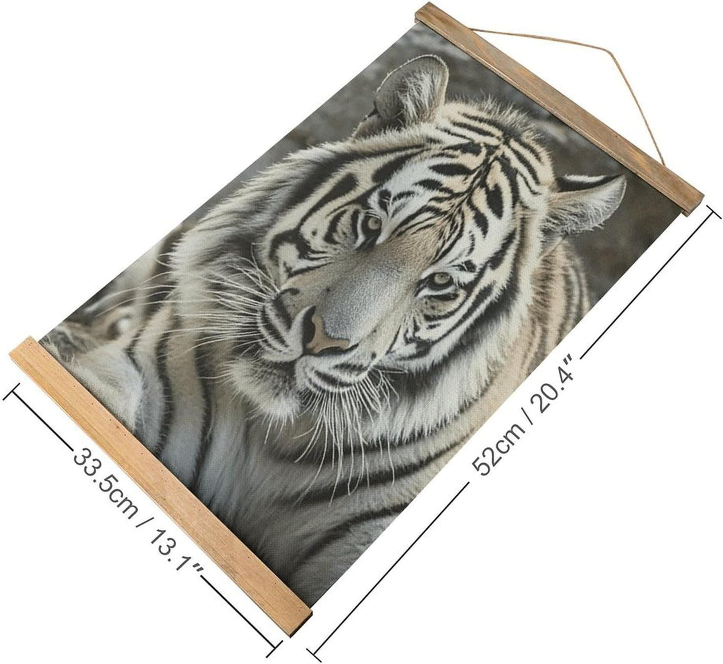 Vintage Black And White Tiger Poster with Wooden Frame Personalized Linen Hanging Scroll Painting Rustic Wall Hanging Illustrative Modern Artwork Decor for Home Living Room Bedroom Office