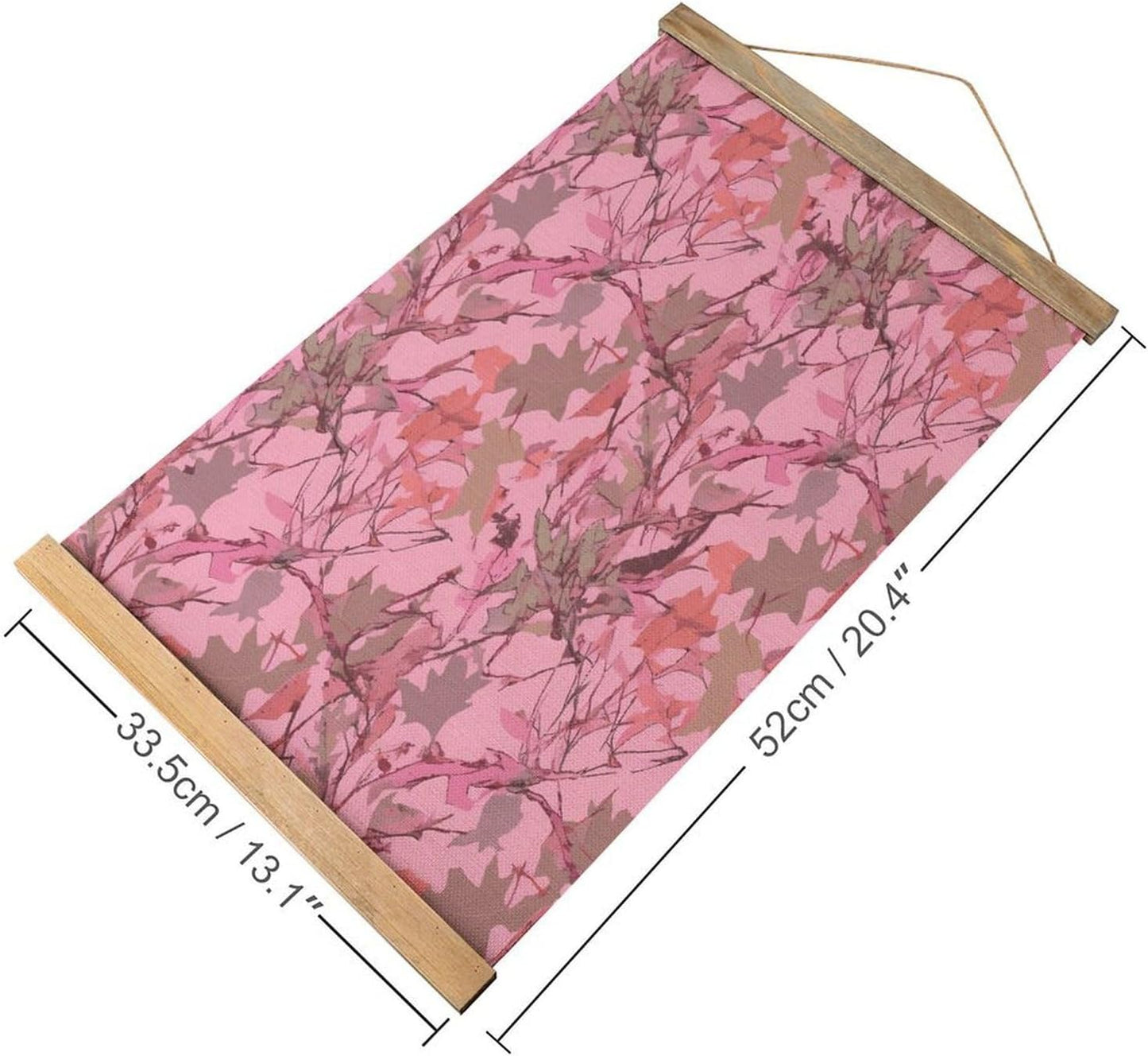 Vintage Pink Leaves Camo Poster with Wooden Frame Personalized Linen Hanging Scroll Painting Rustic Wall Hanging Illustrative Modern Artwork Decor for Home Living Room Bedroom Office