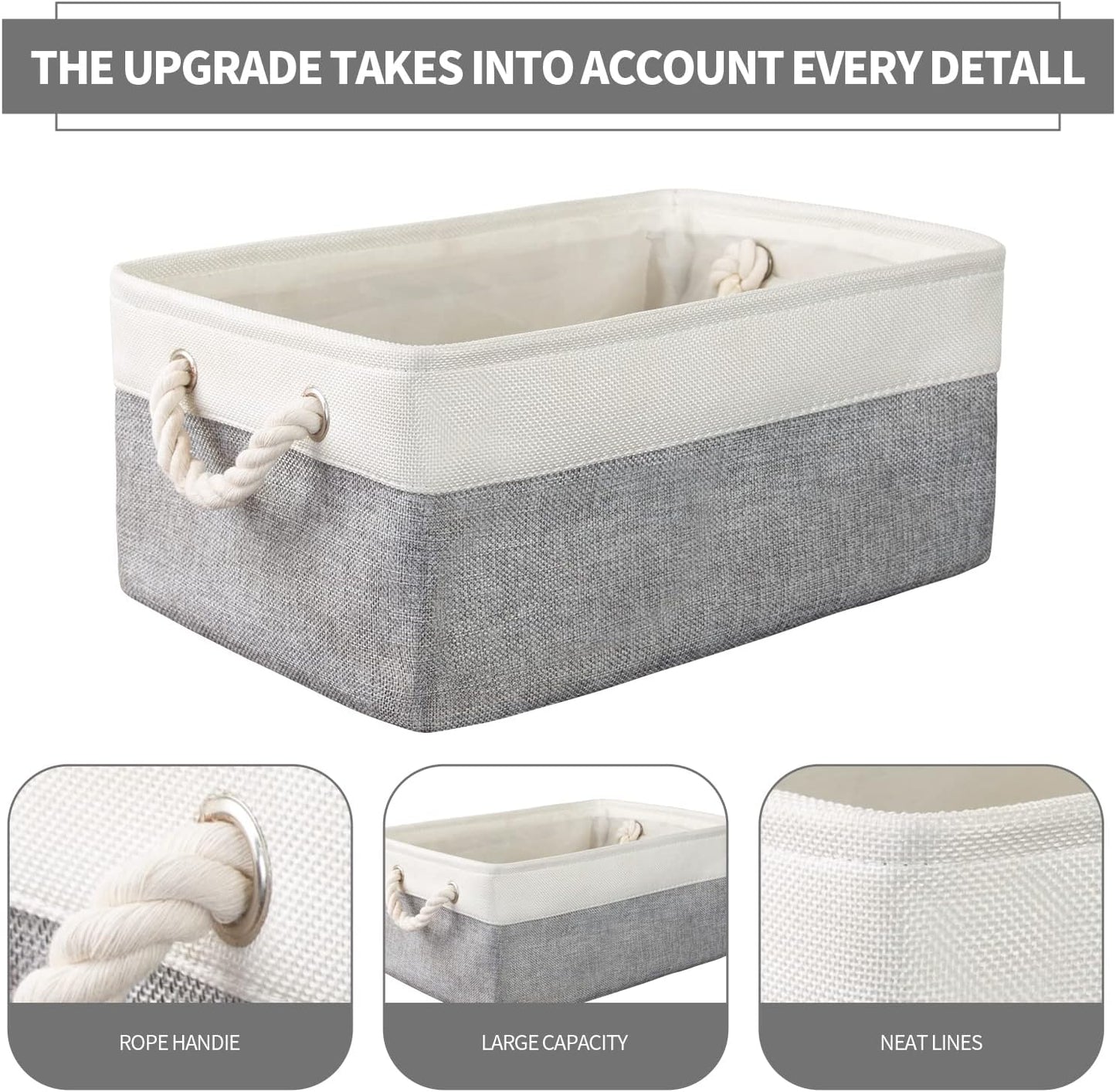 Storage Basket Bins 8 Pack Storage Baskets for Shelves - Decorative Baskets Fabric Storage Cubes Containers W/Handles for Clothes Storage Books, Home, Garage, Office, Bedroom, Parlor, Car (Grey/White)