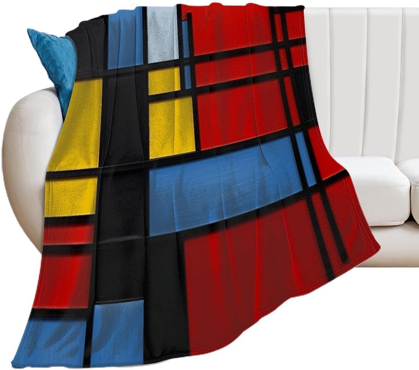 Composition in Red Yellow Blue And Black Throw Blanket for Couch Super Soft Warm Lightweight Throw Blankets Cozy Flannel Bed Blanket Cute Decorative Blankets for All Seasons Home Decor Gift 30"*40"（76