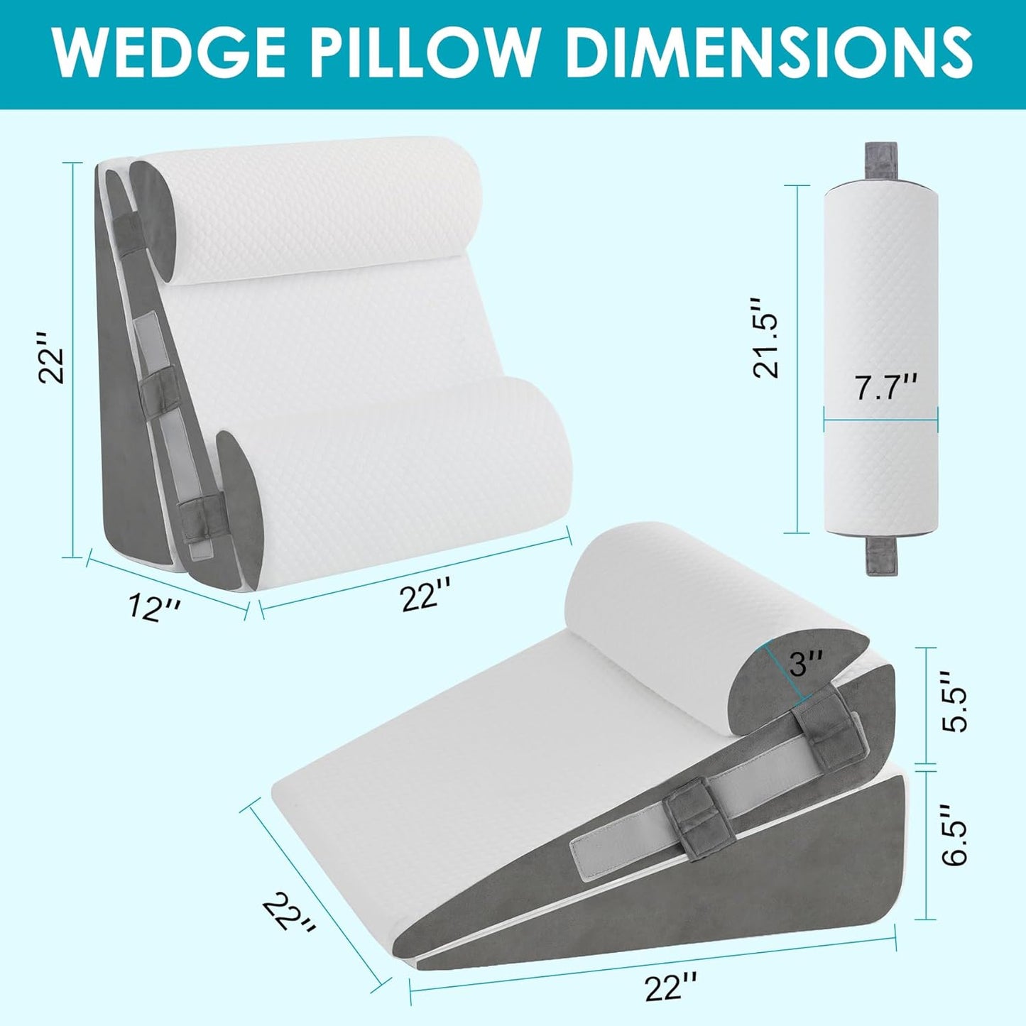 4Pcs Wedge Pillow Set for After Surgery,Acid Reflux Relief, Adjustable Bed Wedge Pillows for Sleeping,Anti Snore, Memory Foam Triangle Pillow for Back&Neck&Shoulder Pain Relief, White&Grey