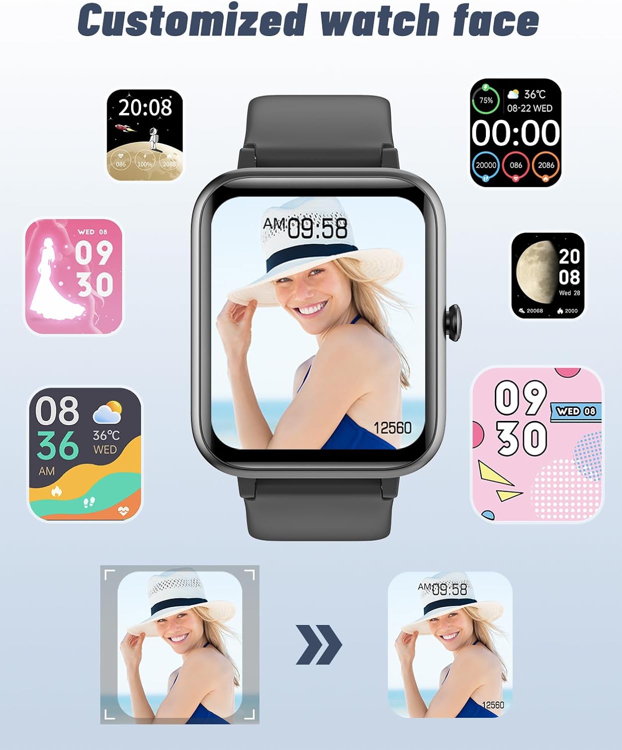 GRV Smart Watch for iOS and Android Phones (Answer/Make Calls), Watches for Men Women IP68 Waterproof Smartwatch Fitness Tracker Watch with Heart Rate/Sleep Monitor Steps Calories Counter (Black)