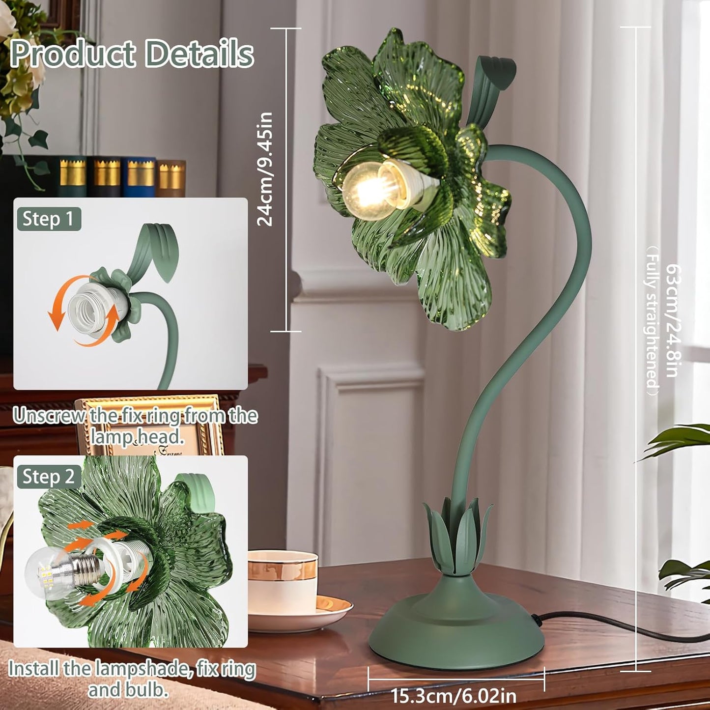 Begonia Flower Table Lamp for Bedroom, 3 Colors Flower Reading Light with E26 Bulb, Cute Desk Lamp Bedside Lamps for Nightstands Home Decor, Adjustable Flexible DIY Floral Lamps for Living Room Office
