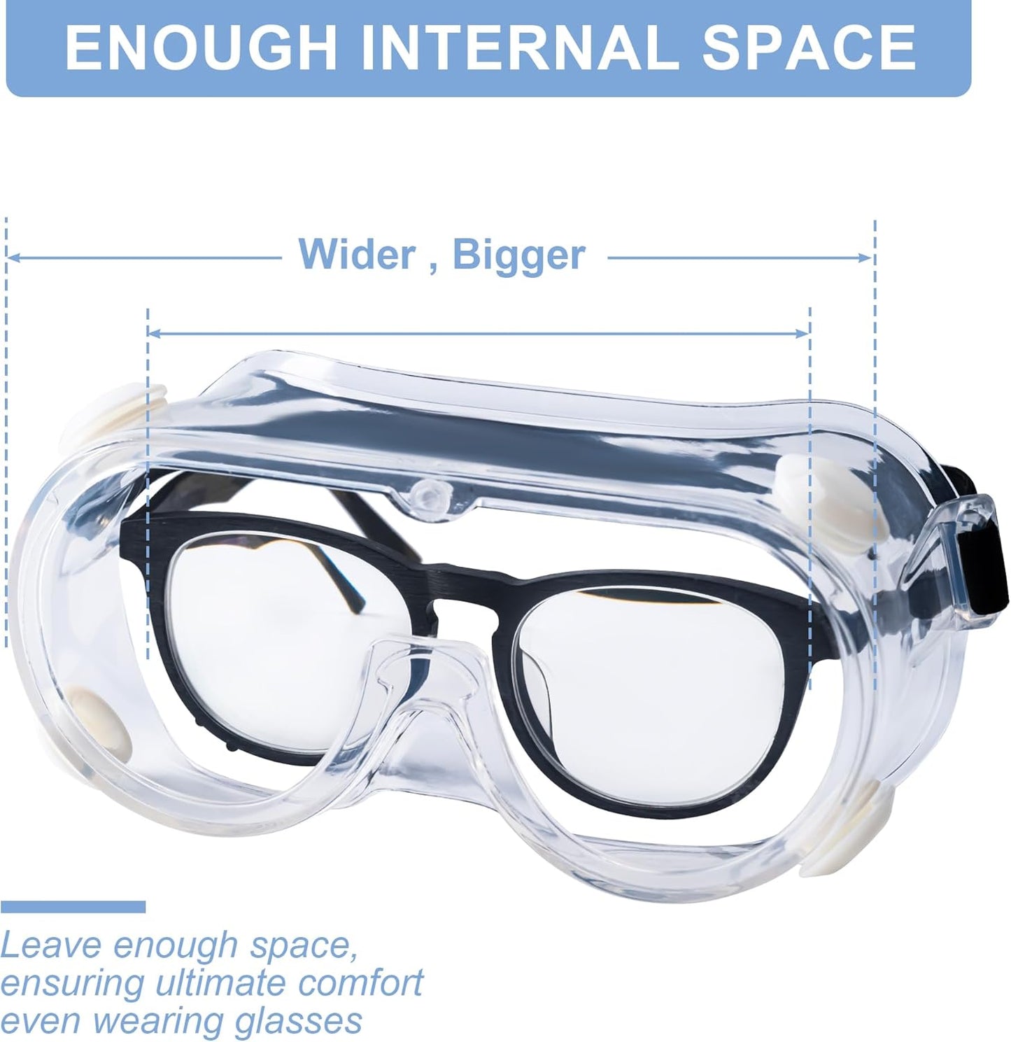 2-Pack Safety Goggles, Anti-Fog Lab Goggles, Over Glasses Safety Glasses for Chemistry Lab, Mowing, Woodworking, Painting, Construction, Industrial Use