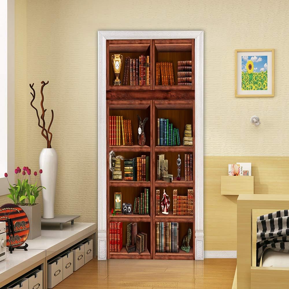 COLORSPRING 3D Book Shelf Door Mural Wallpaper Stickers Self-Adhesive Decor Removable for Home Room Decoration (MT-262)